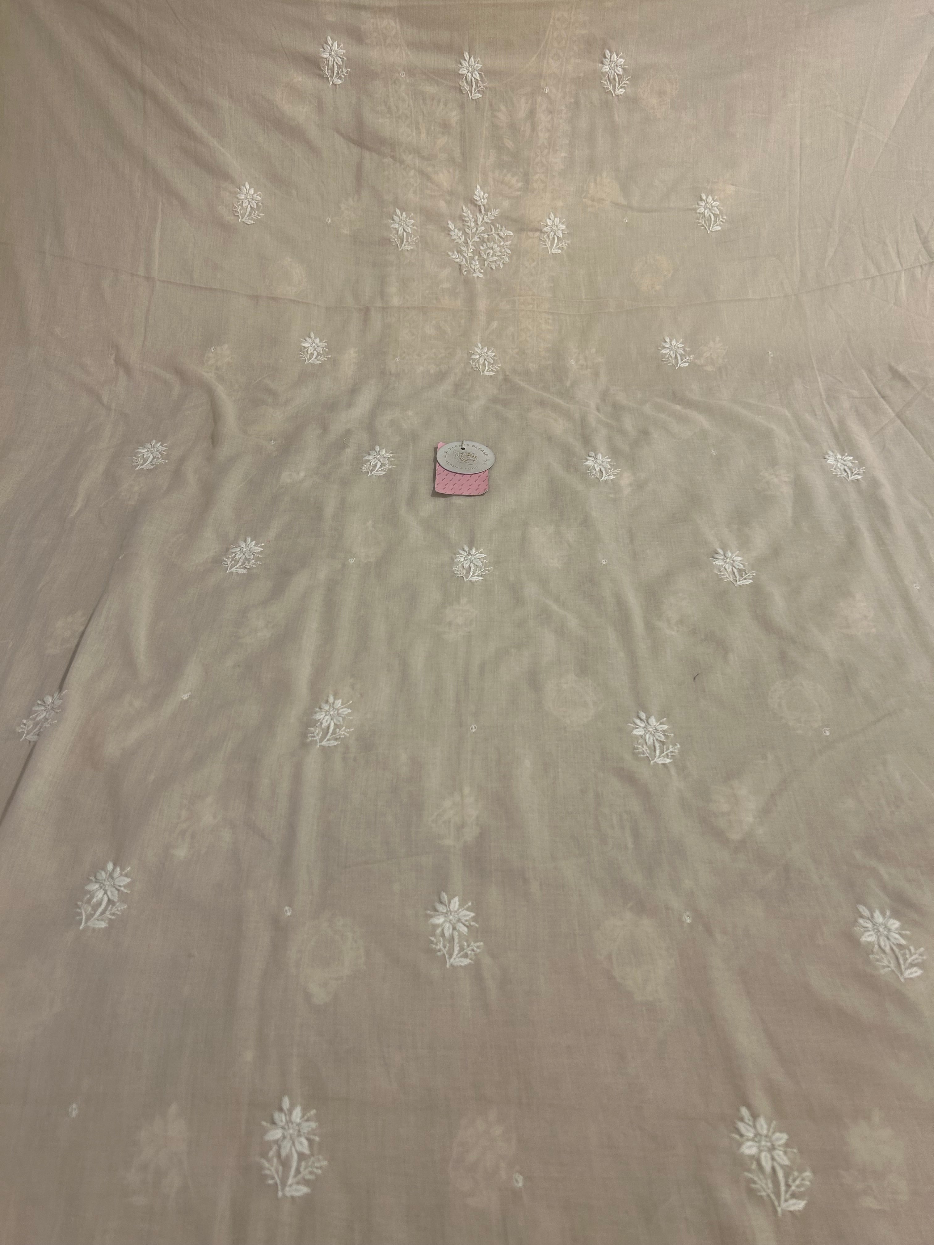 Sand Nude Mulmul Chikankari Kurta - Pleats PleaseChikankari
