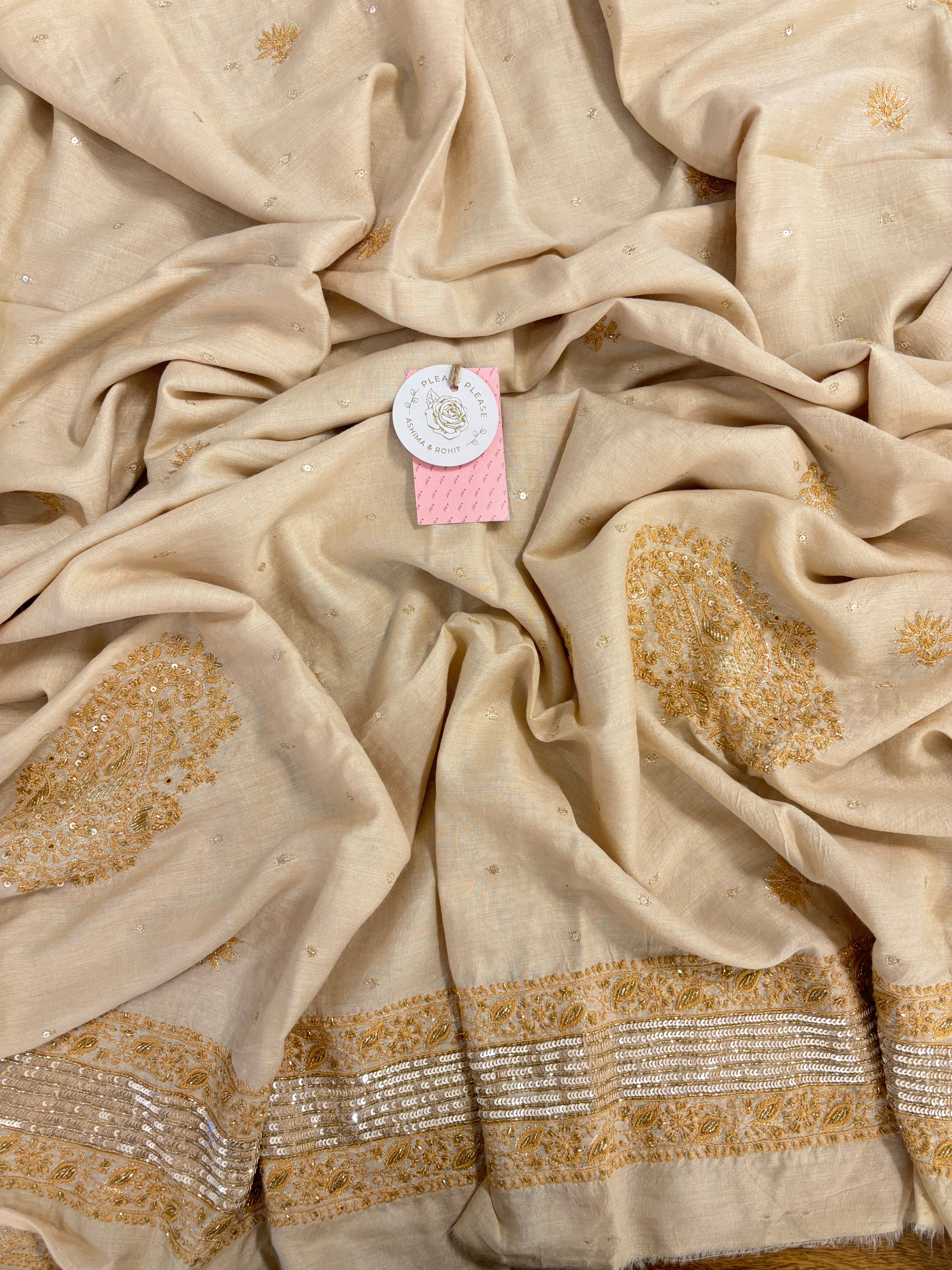 Dyeable Natural Monga Silk Chikankari A-Line Kurta & Dupatta - Pleats PleaseChikankari