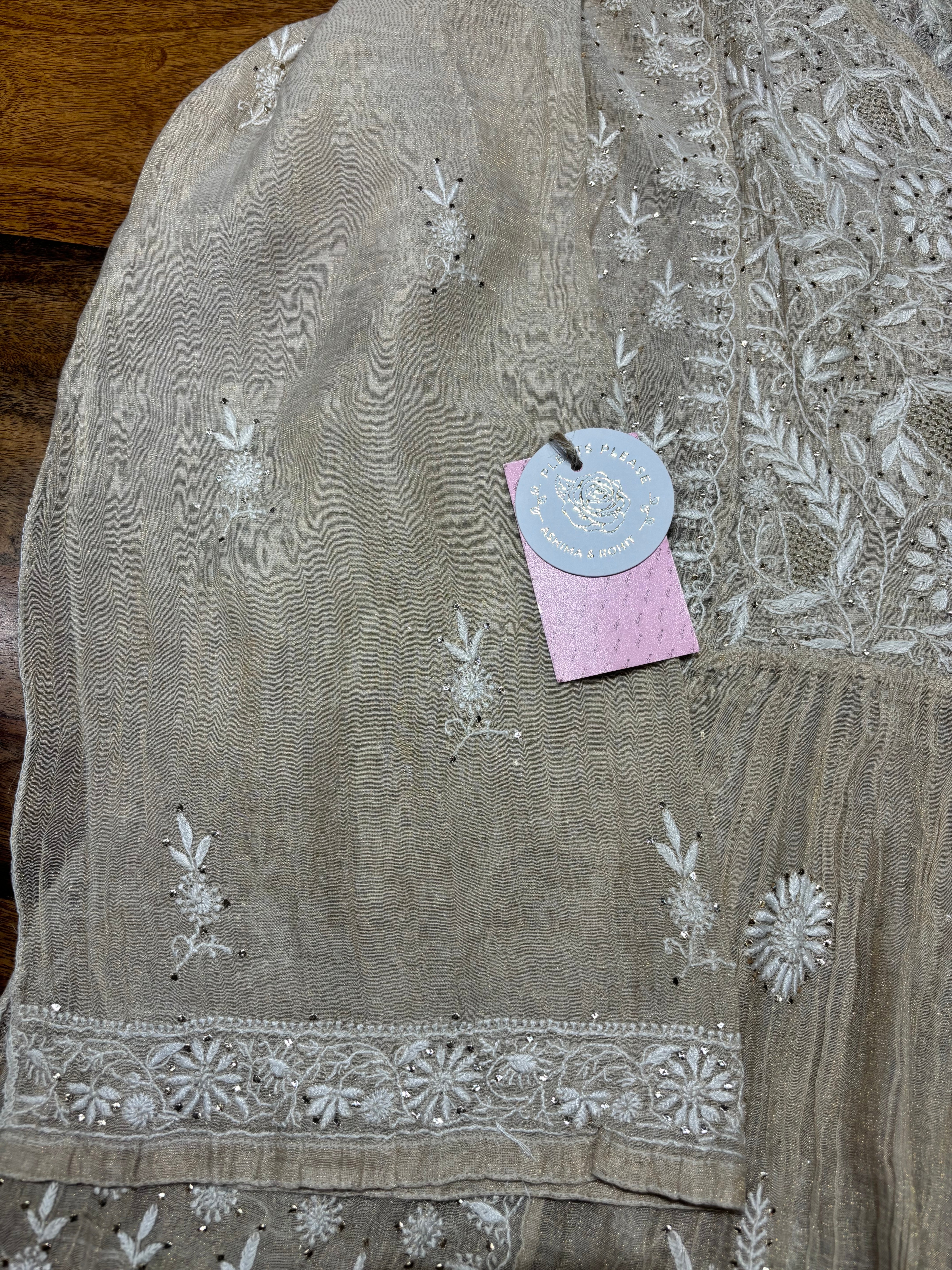 Dyeable Pure & Premium Tissue Chikankari & Mukaish Angrakha Kurta & Dupatta Set