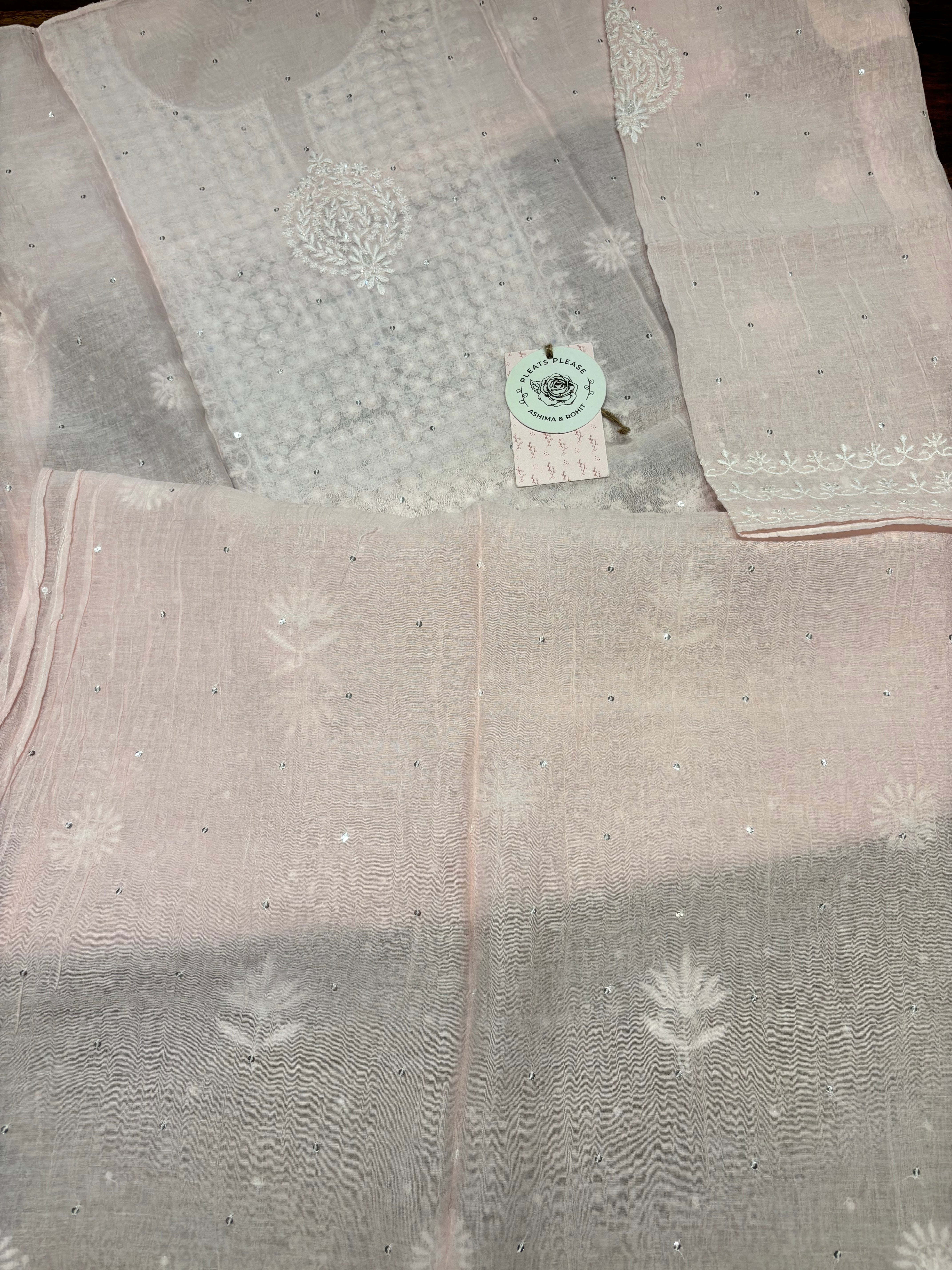 Pink Chanderi Mul Chikankari Kurta and Dupatta Set