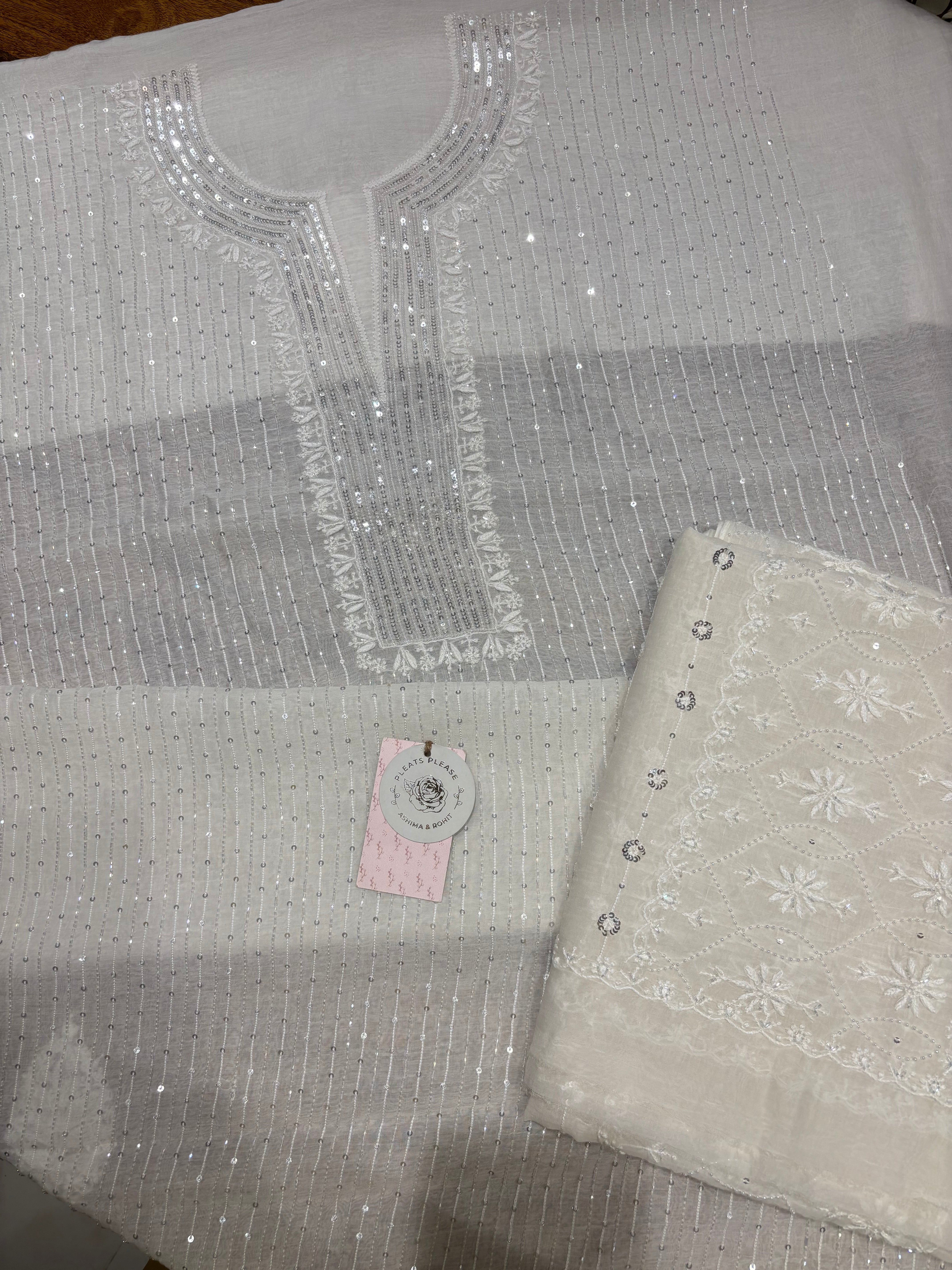 Dyeable Chanderi Mul Chikankari Kurta & Dupatta Fabric