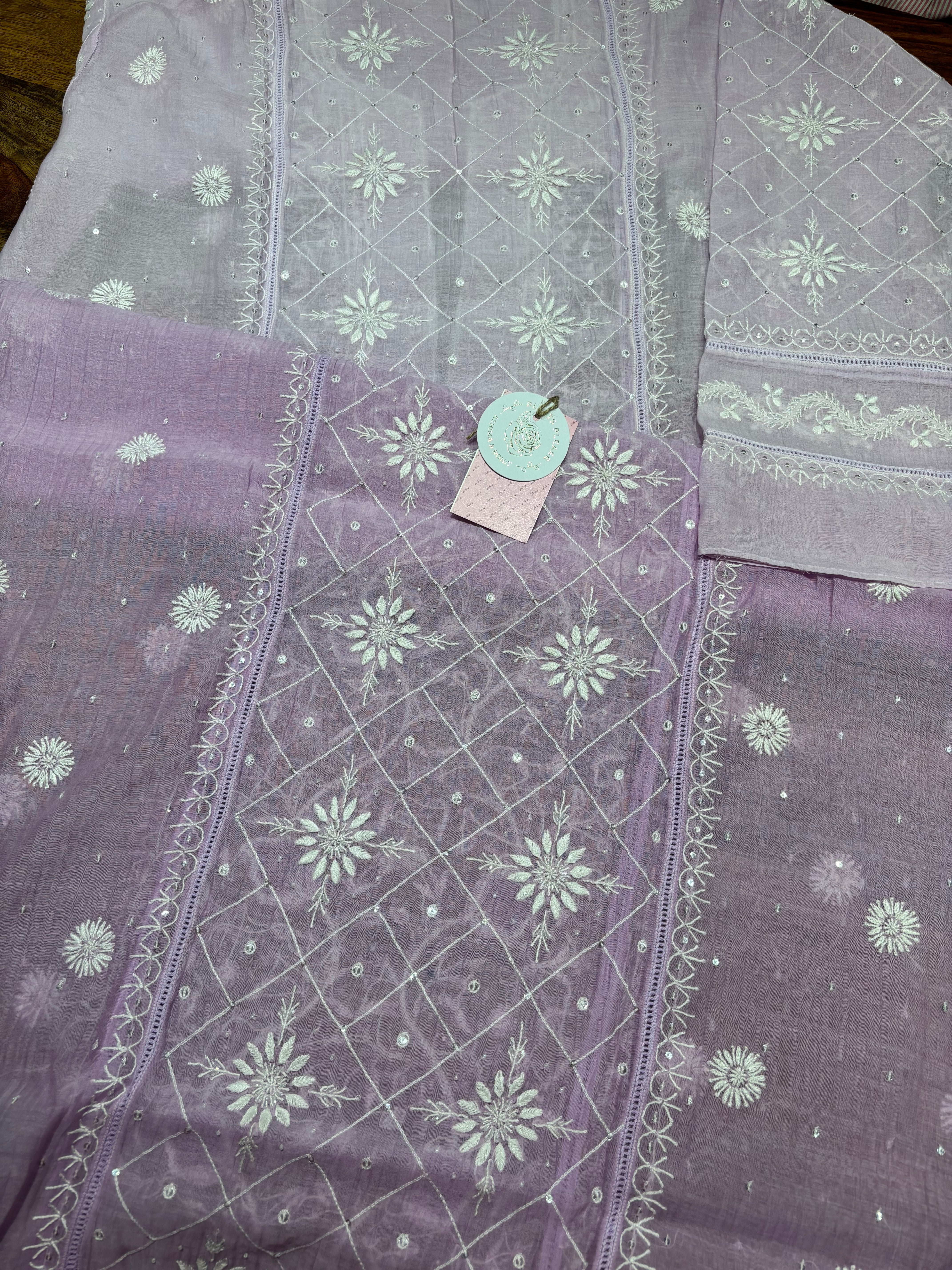 Lilac Ombre Chanderi Mul Chikankari Kurta & Dupatta Set
