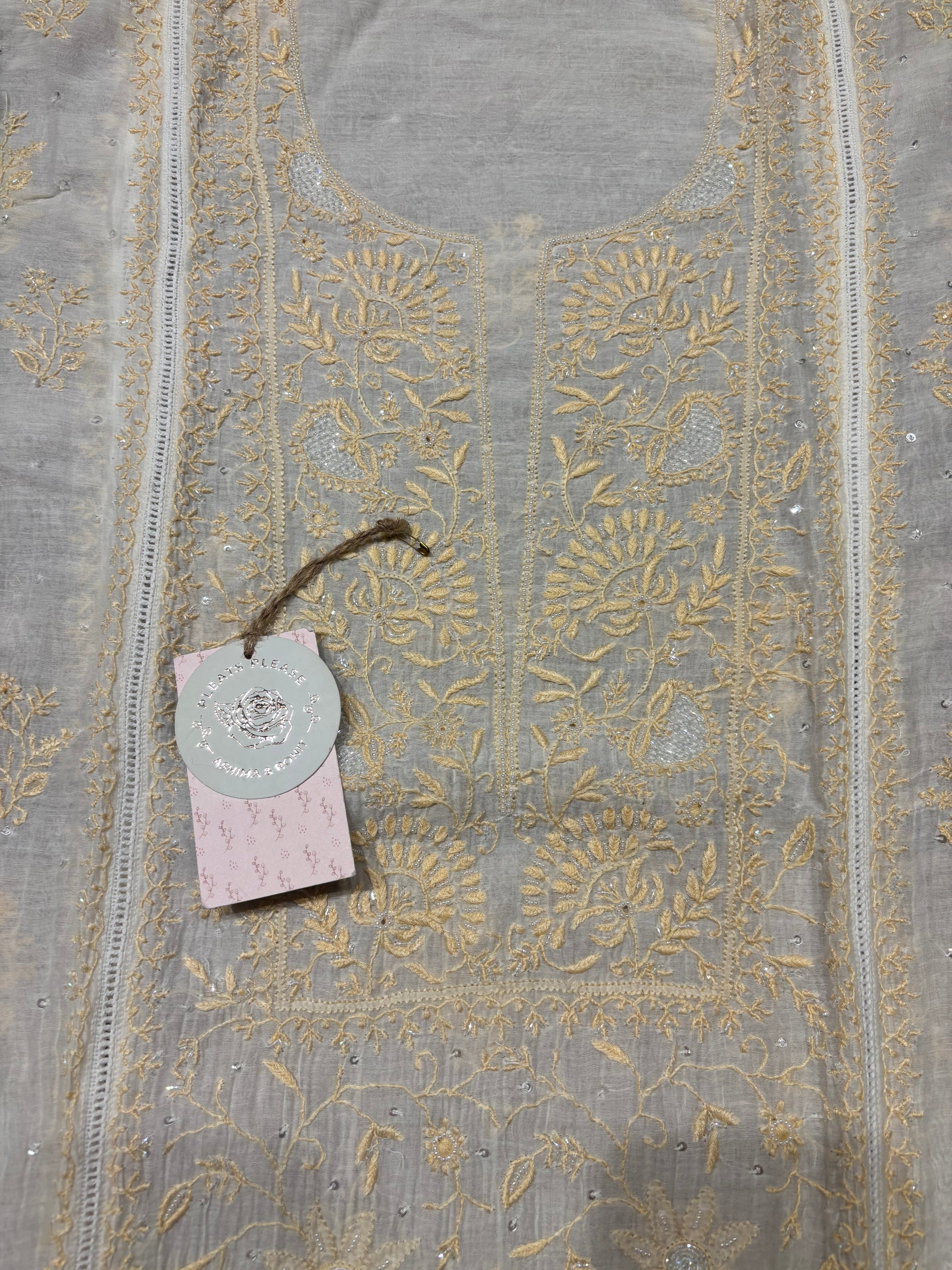 Dyeable Chanderi Silk Chikankari Kurta and Dupatta set