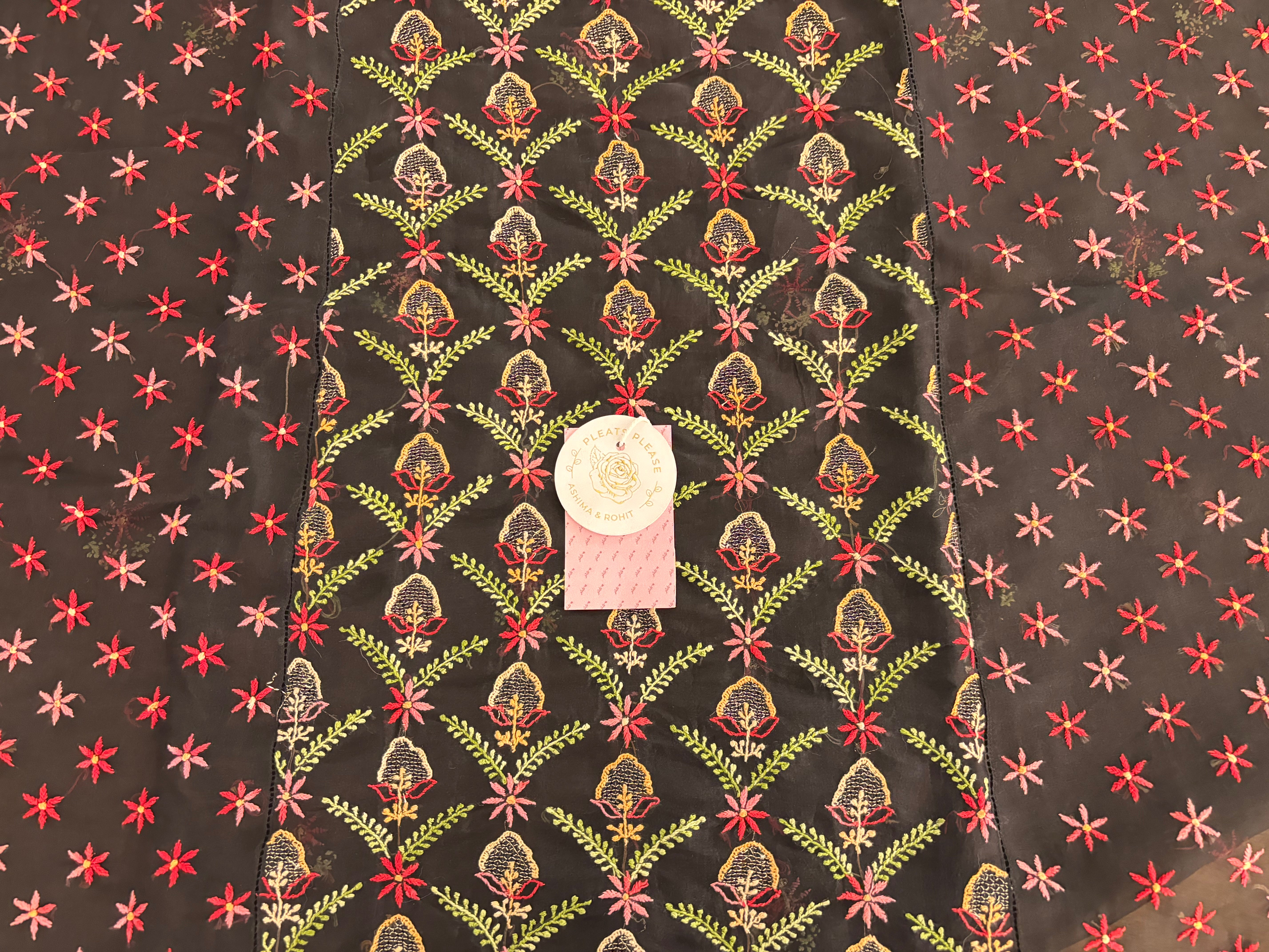 Black Organza Chikankari Kurta & Dupatta - Pleats PleaseChikankari