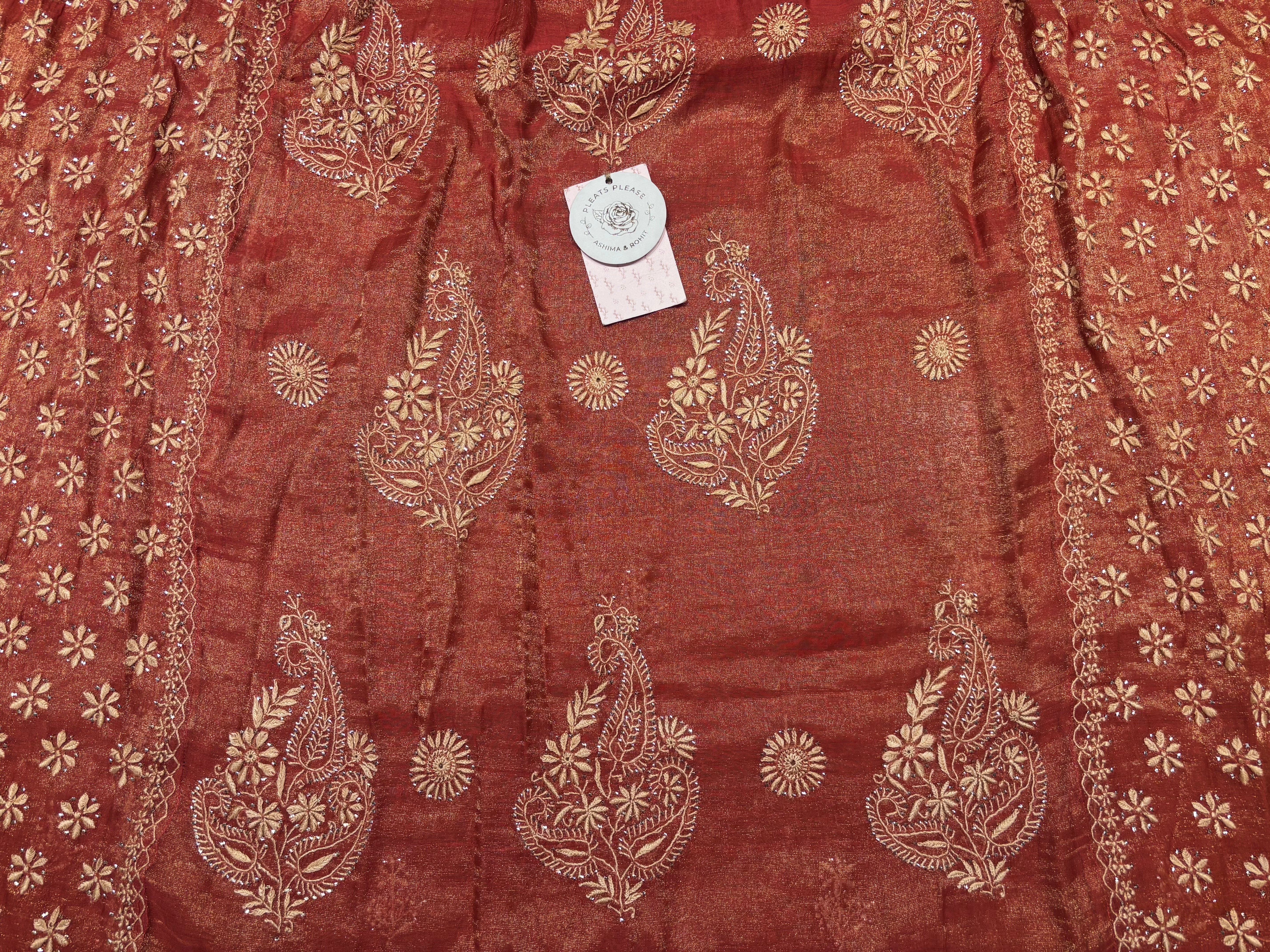Burnt Orange Pure & Premium Tissue Angrakha Kurta & Dupatta Set