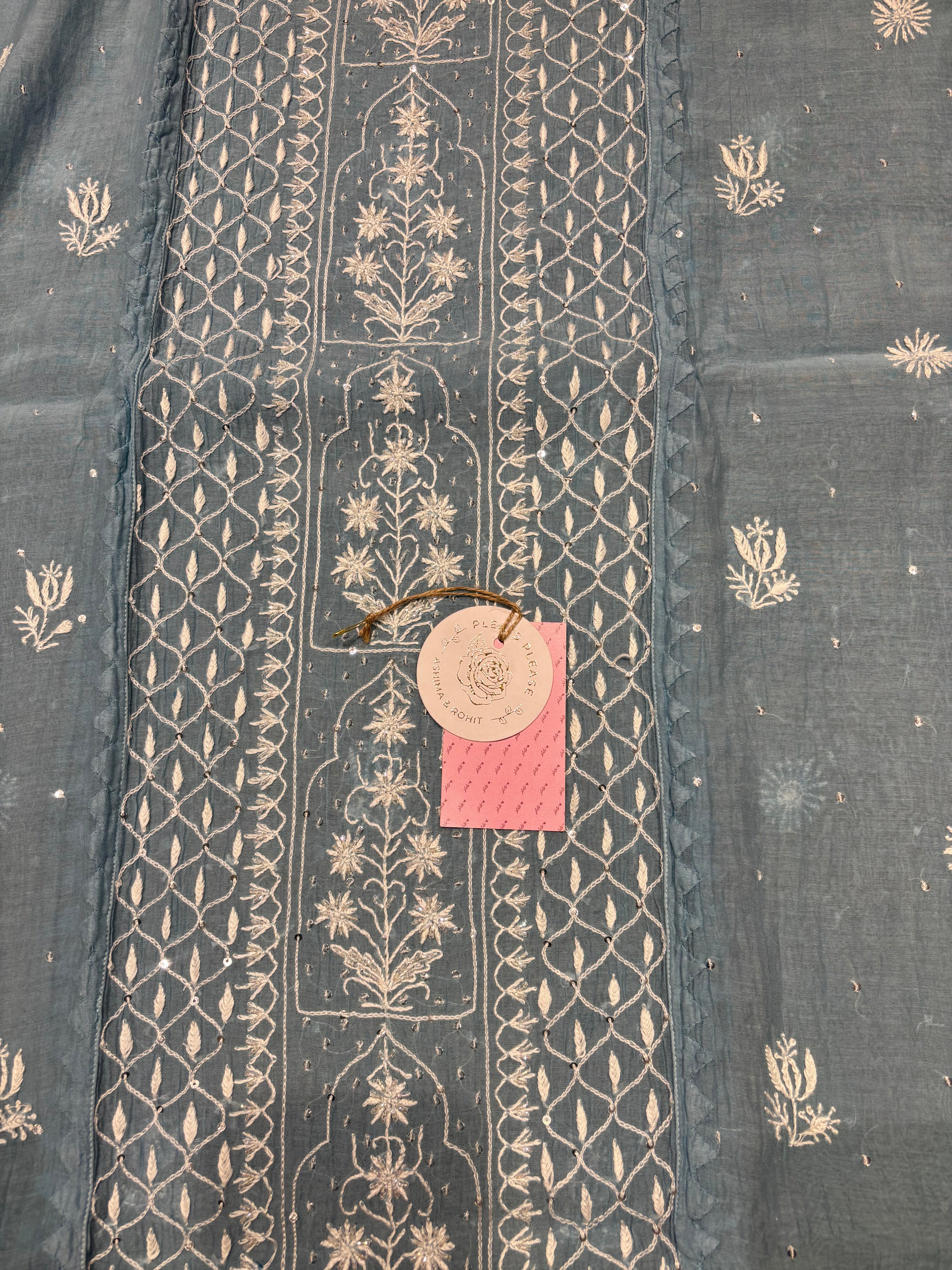 Soft Blue Chanderi Mul Chikankari Kurta & Dupatta Set