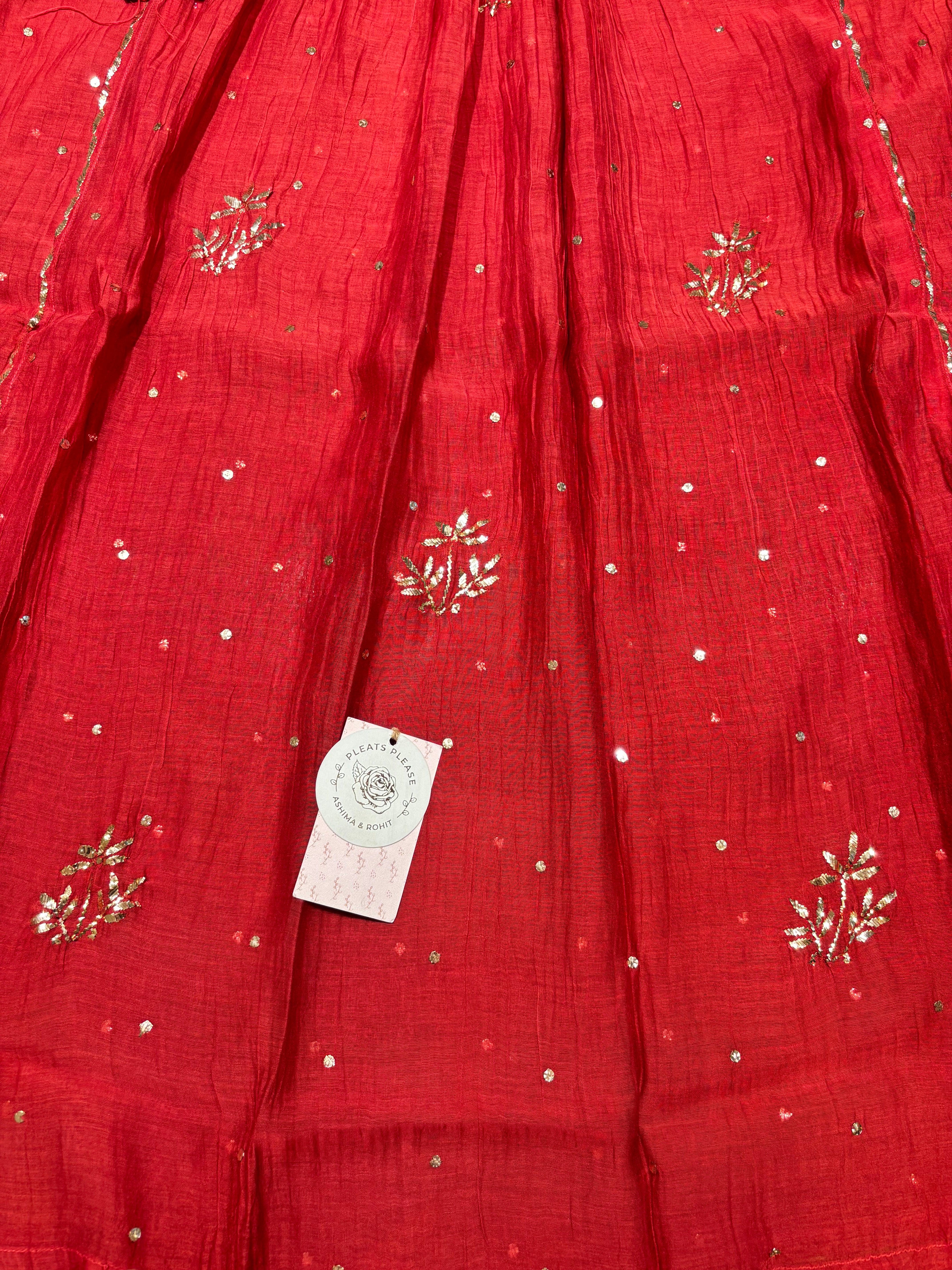 Red Chanderi Mul Mukaish Tunic Kurta and Dupatta Set