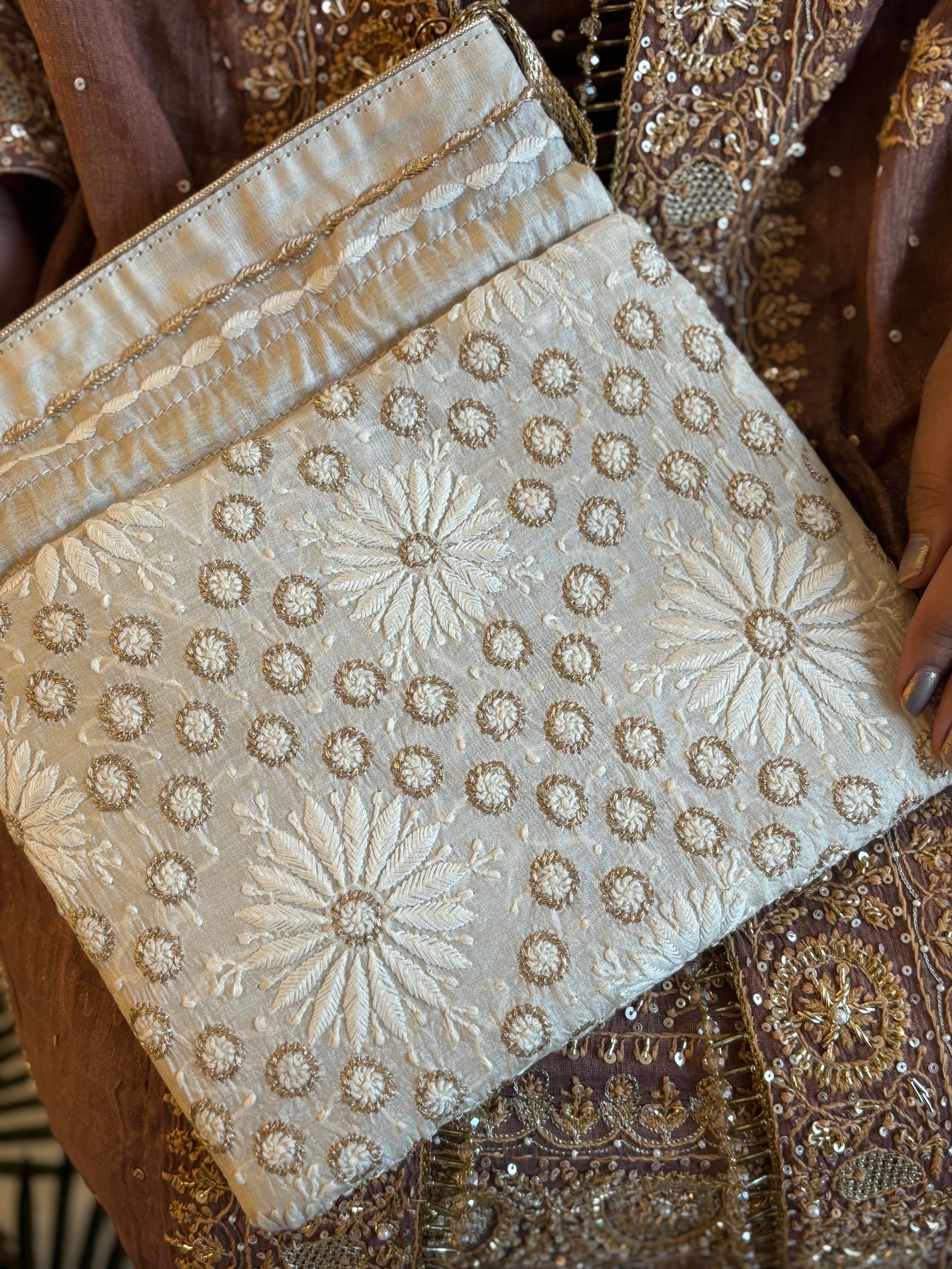 Ivory Chikankari Potli