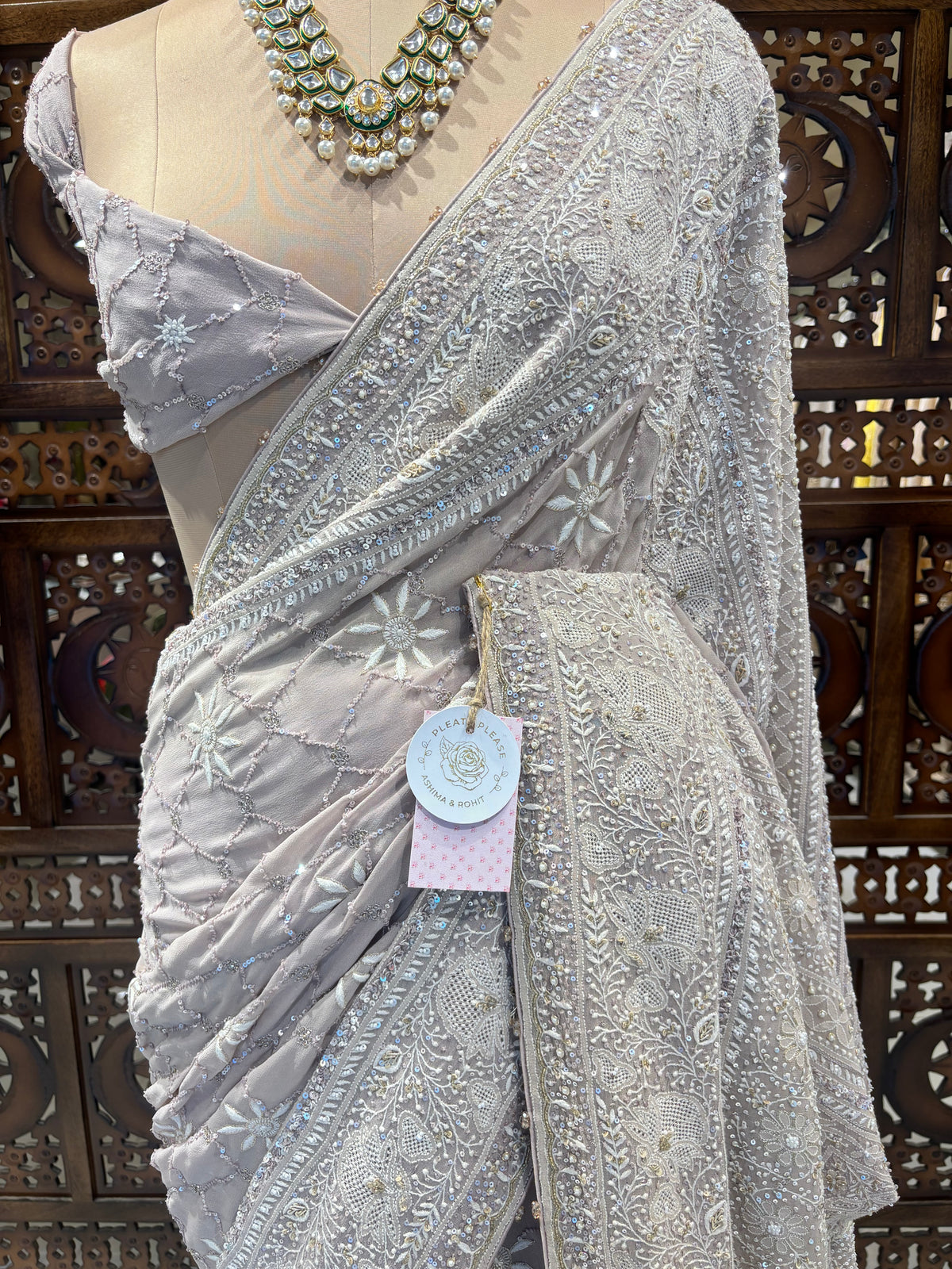 Muted Lavender Pure & Premium Georgette Chikankari Saree