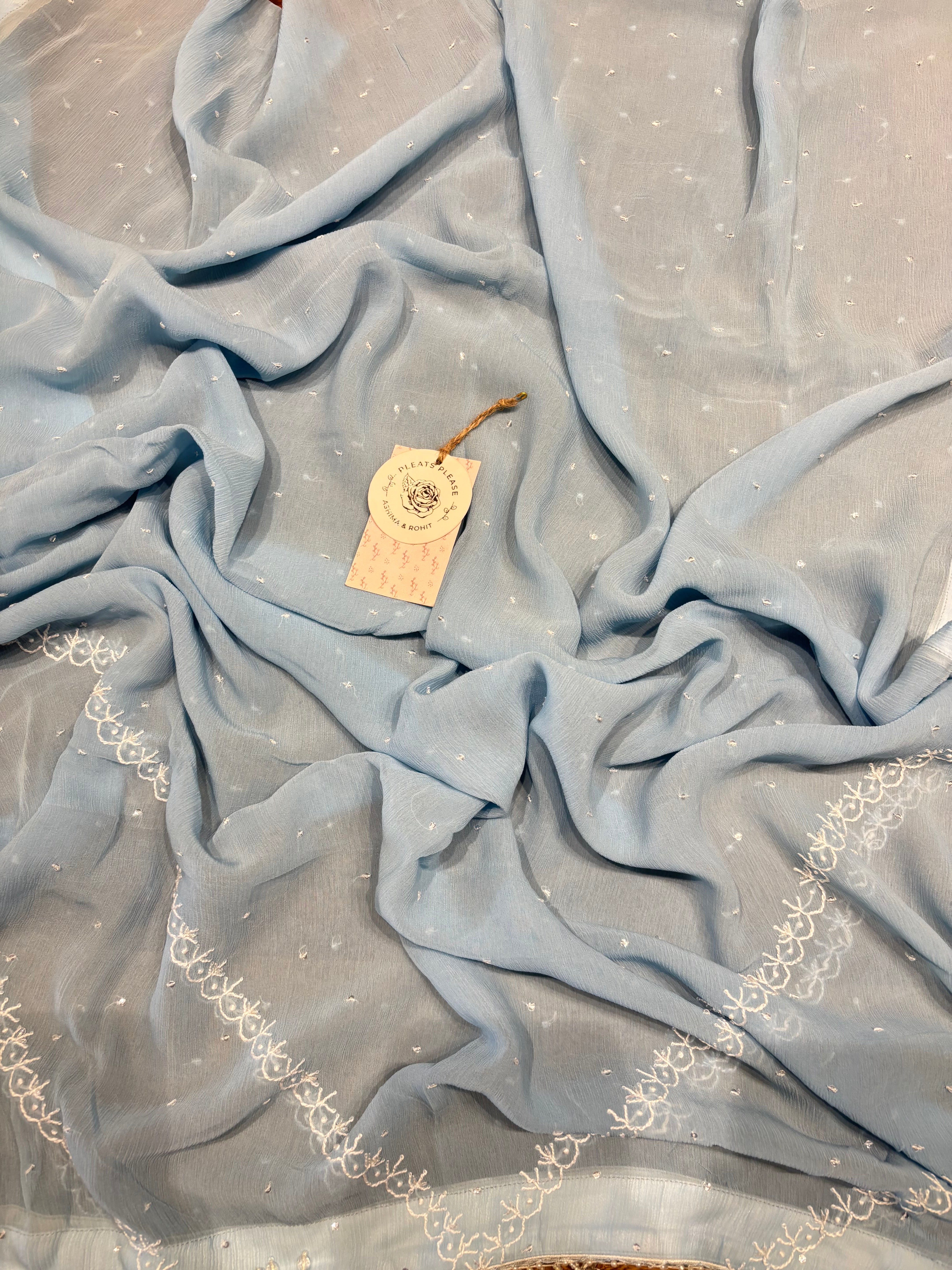 Powder Blue Chiffon Chikankari Anarkali & Dupatta