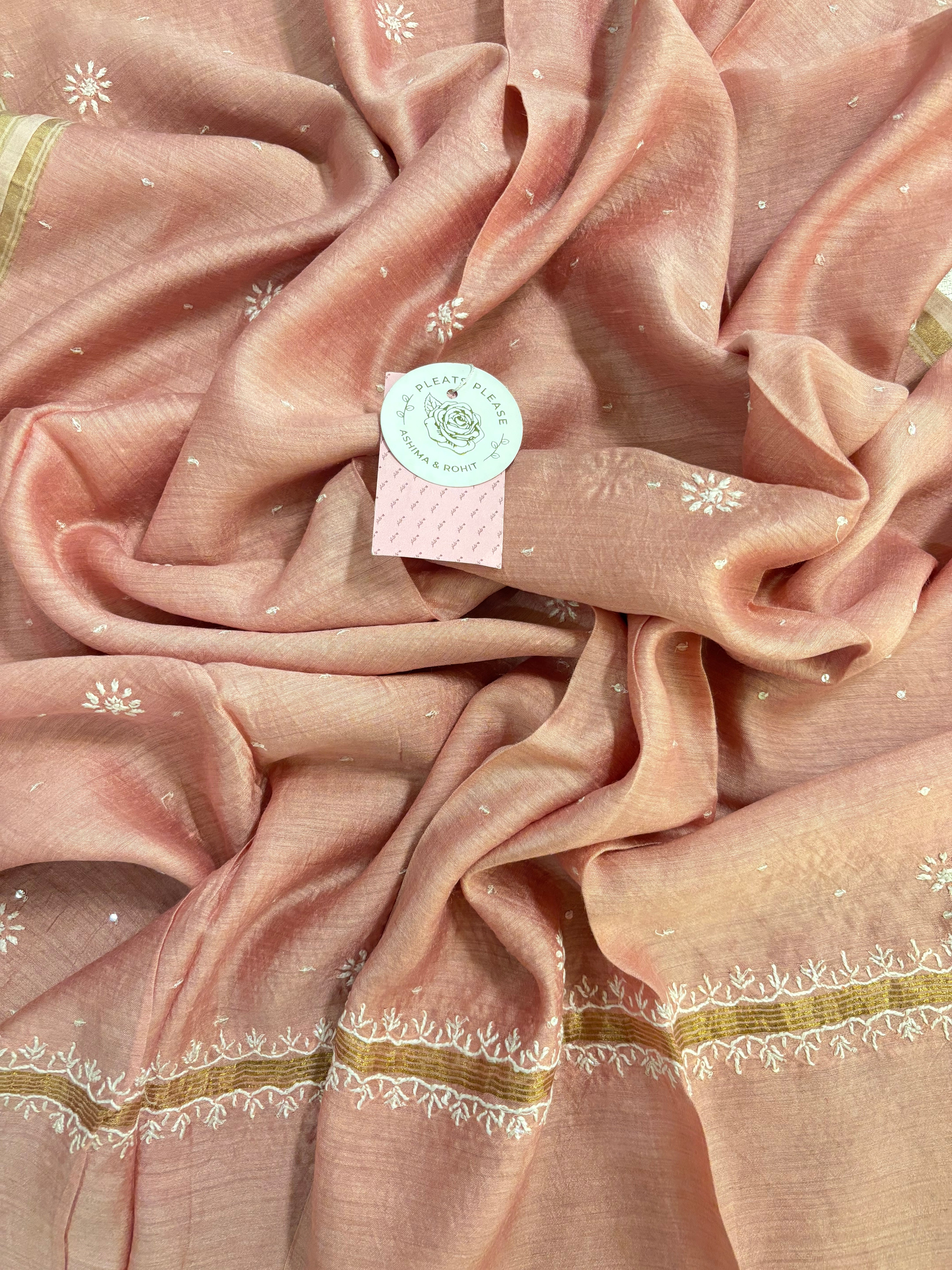 Baby Pink Monga Silk Chikankari Kurta & Dupatta
