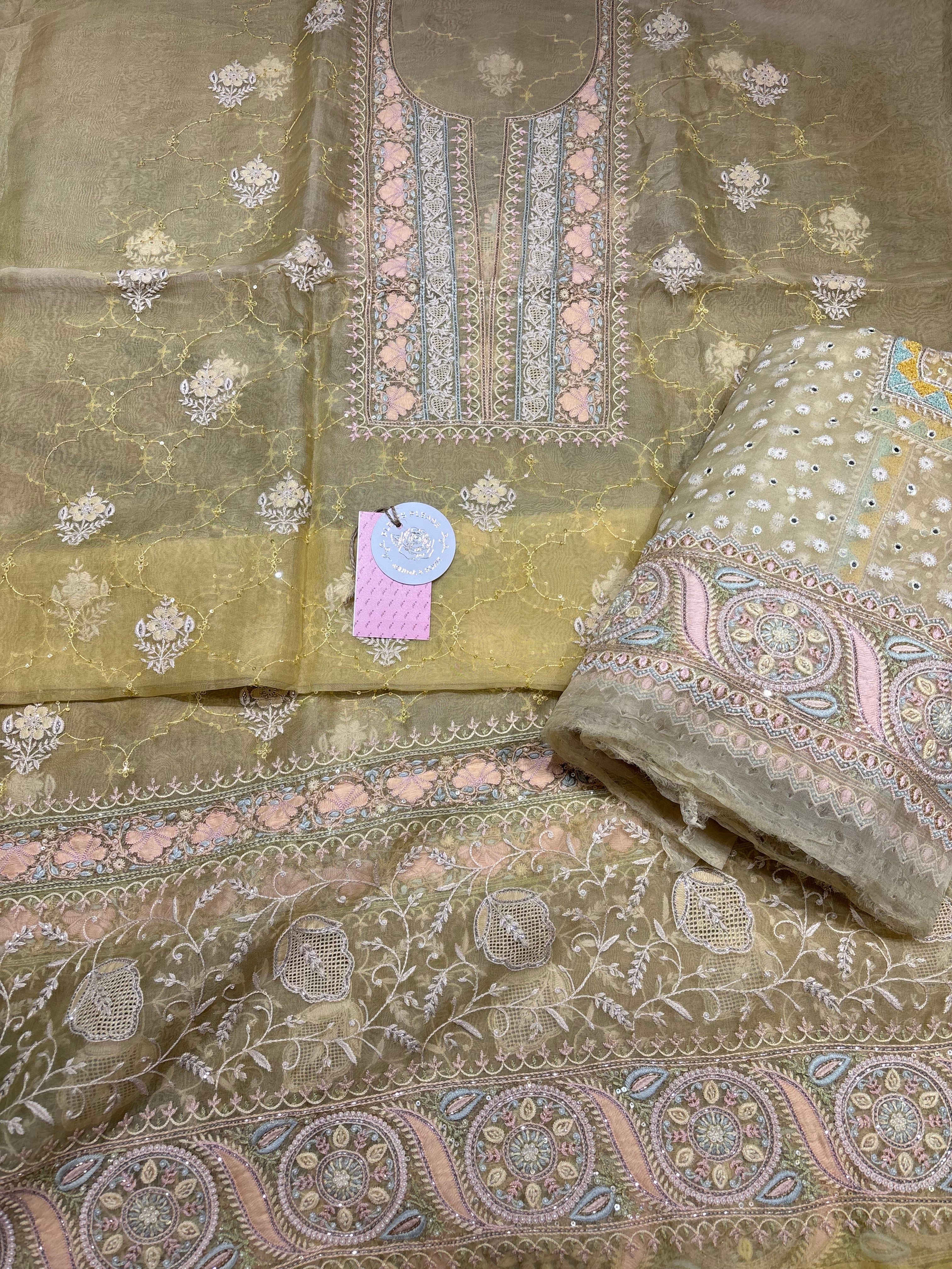 Butter Yellow Pure & Premium Organza Silk Chikankari Kurta & Dupatta Set