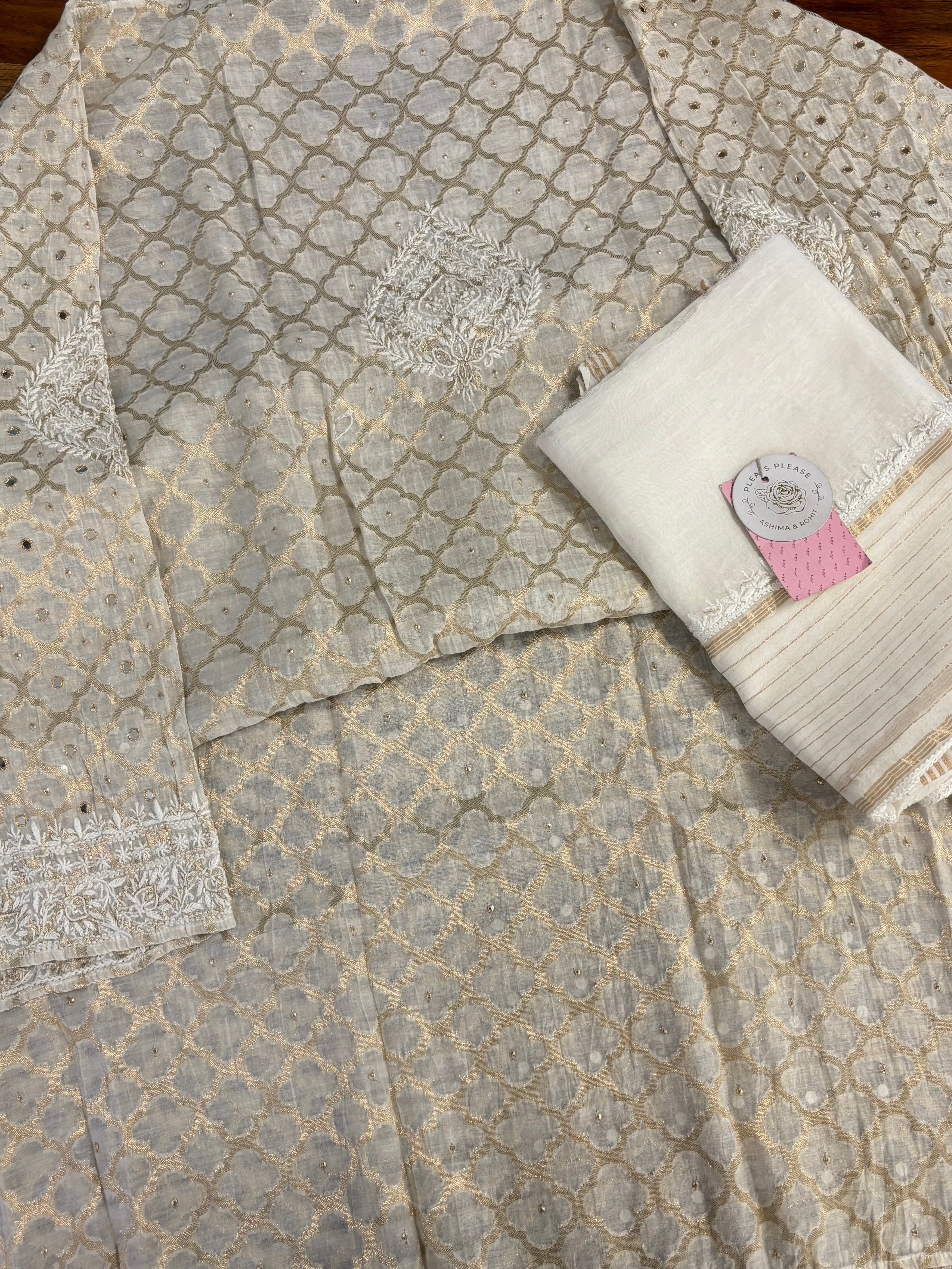 Dyeable Pure Chanderi Mul Chikankari Kurta & Dupatta
