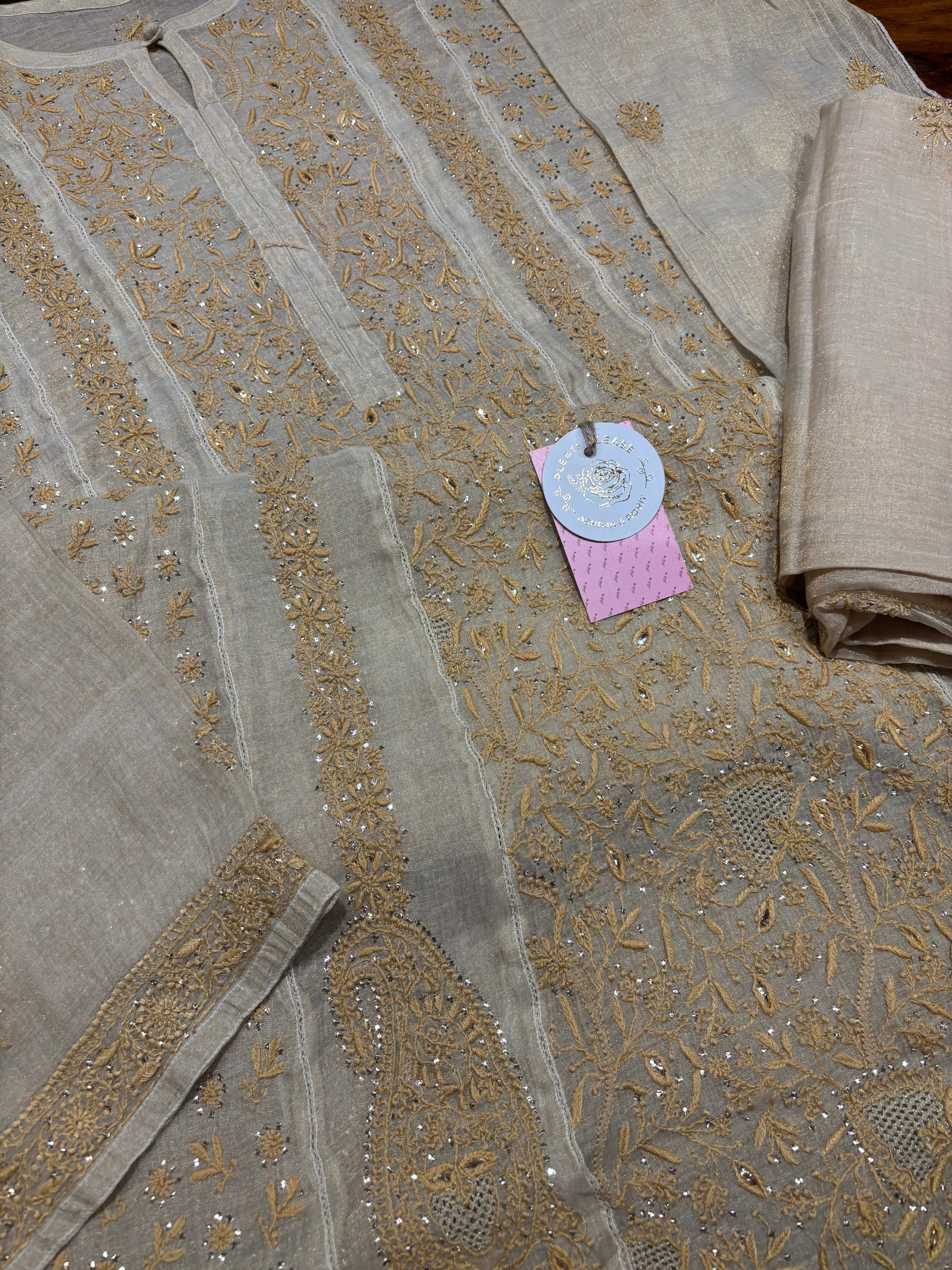 Dyeable Pure and Premium Tissue Chikankari Kalidar Kurta and Dupatta Set