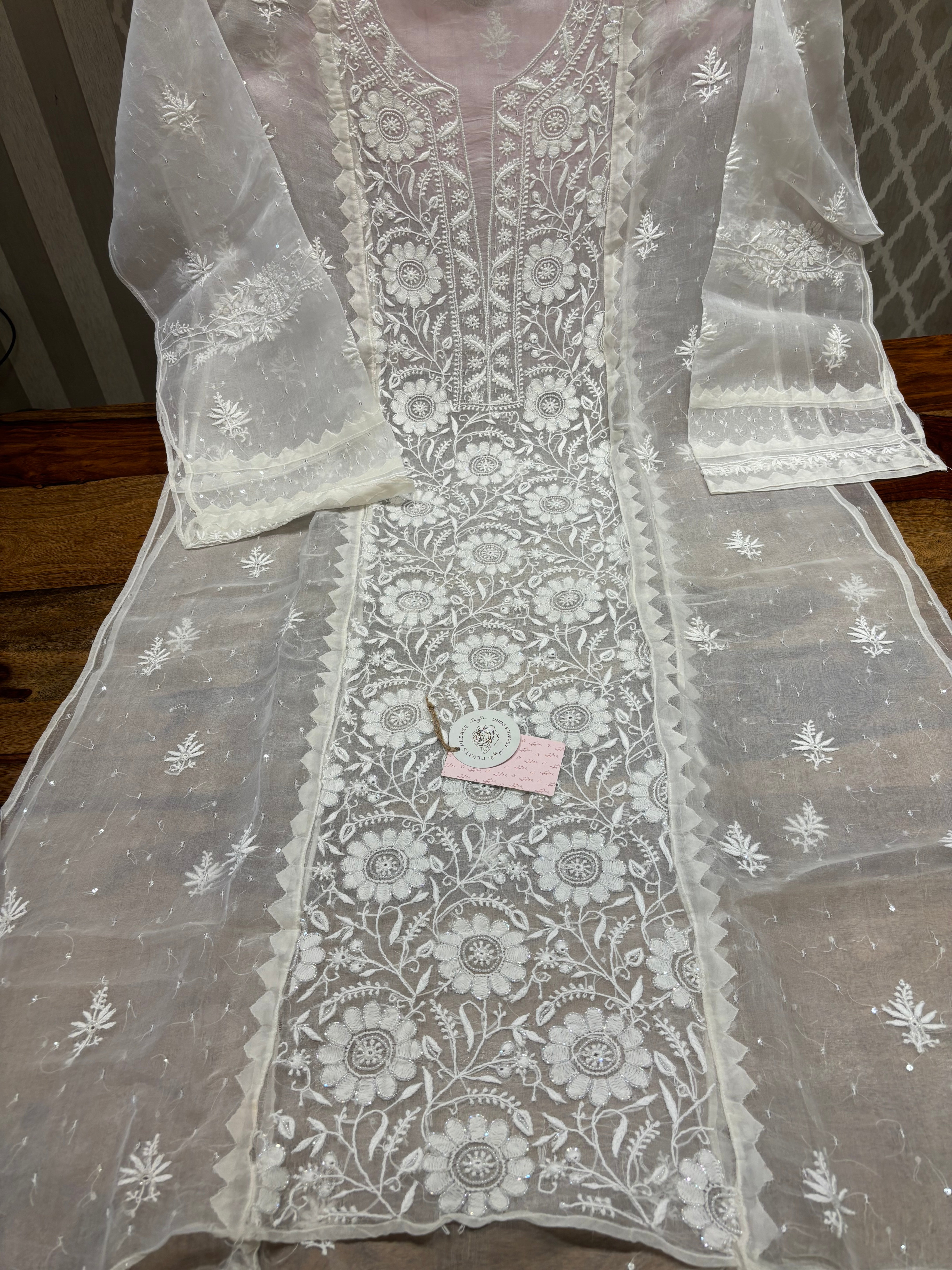 Dyeable Organza Chikankari Kurta