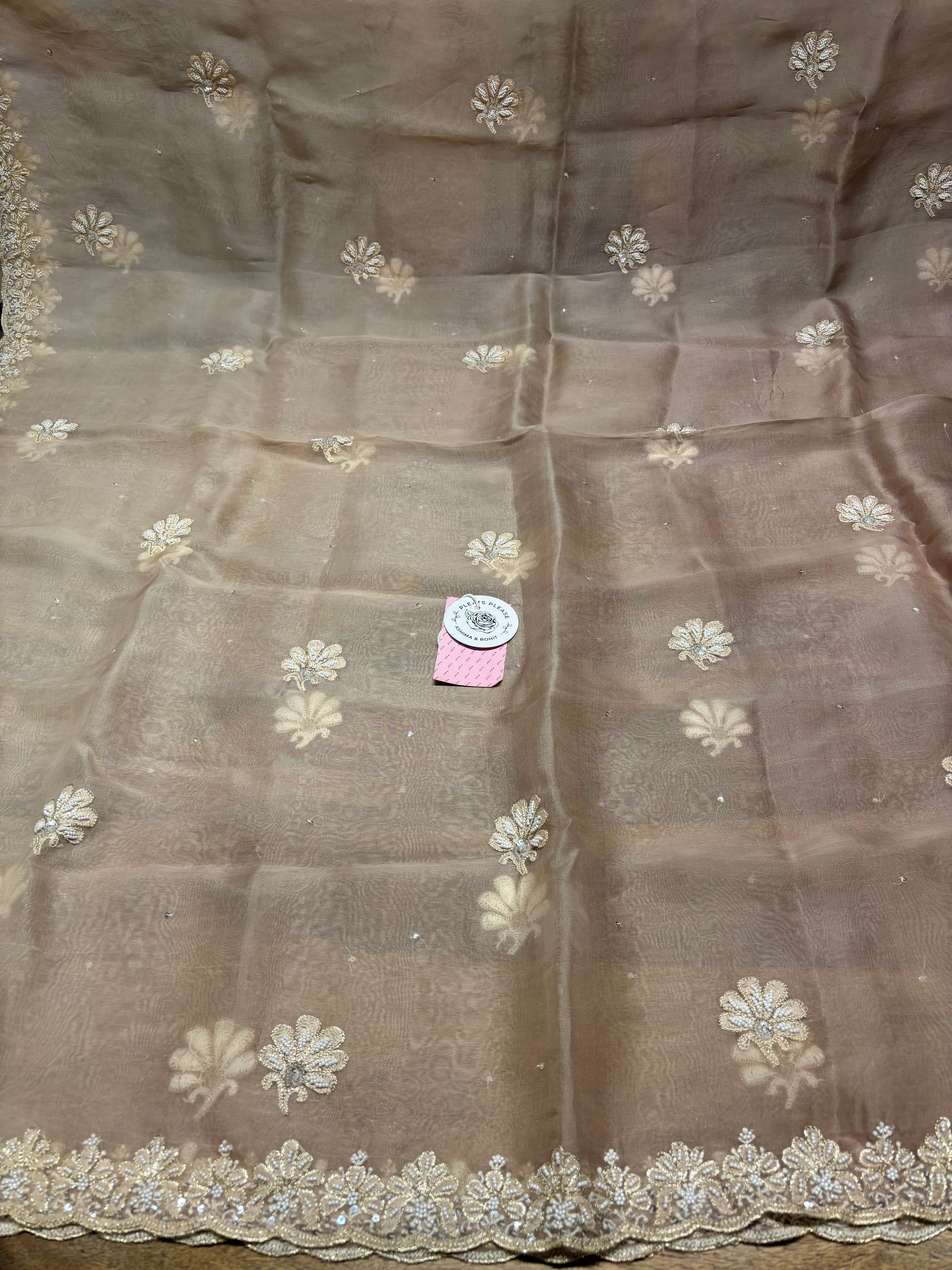 Brown Ombre Pure & Premium Organza Silk Chikankari Anarkali & Dupatta