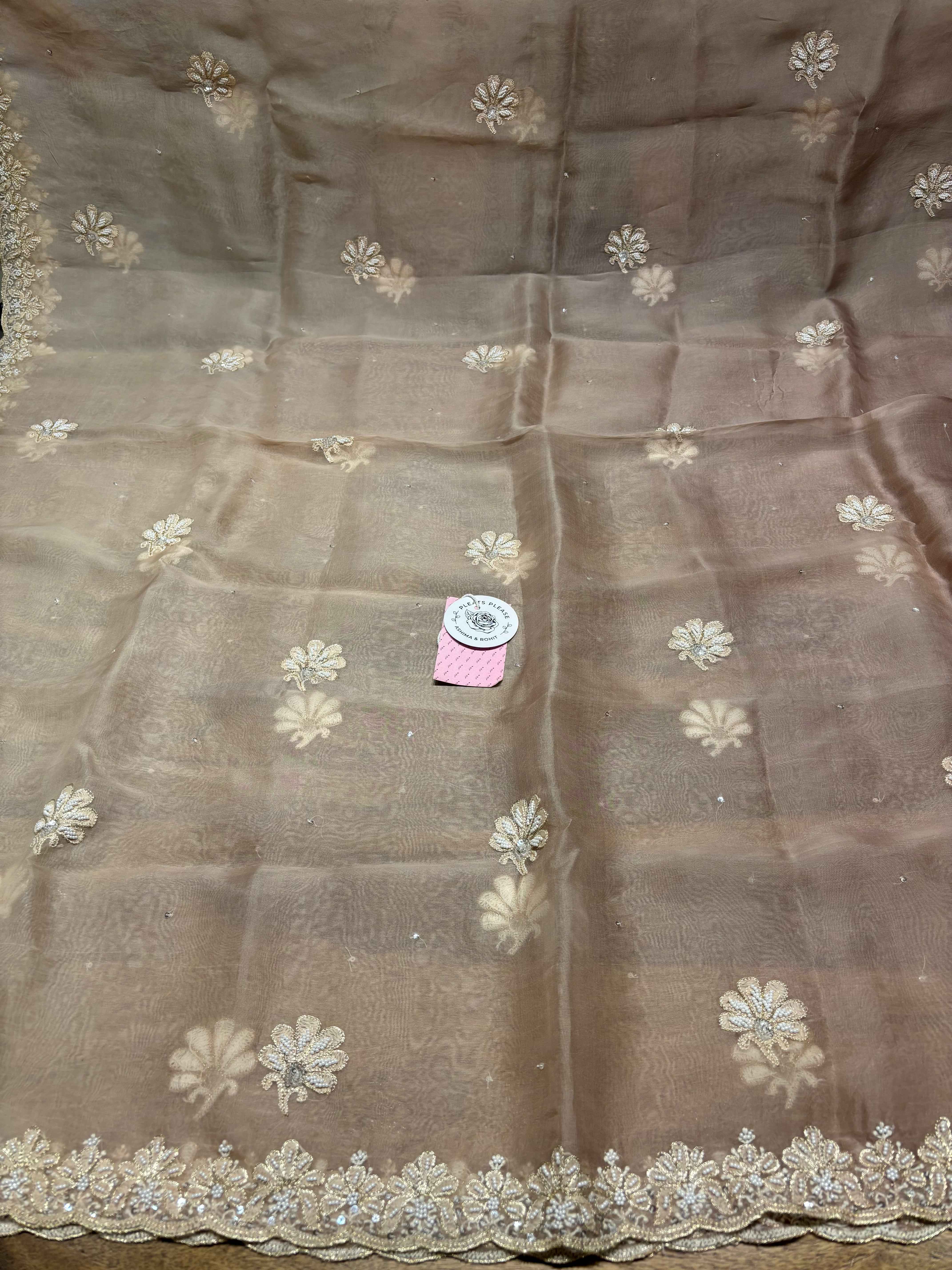 Brown Ombre Pure & Premium Organza Silk Chikankari Anarkali & Dupatta - Pleats PleaseChikankari