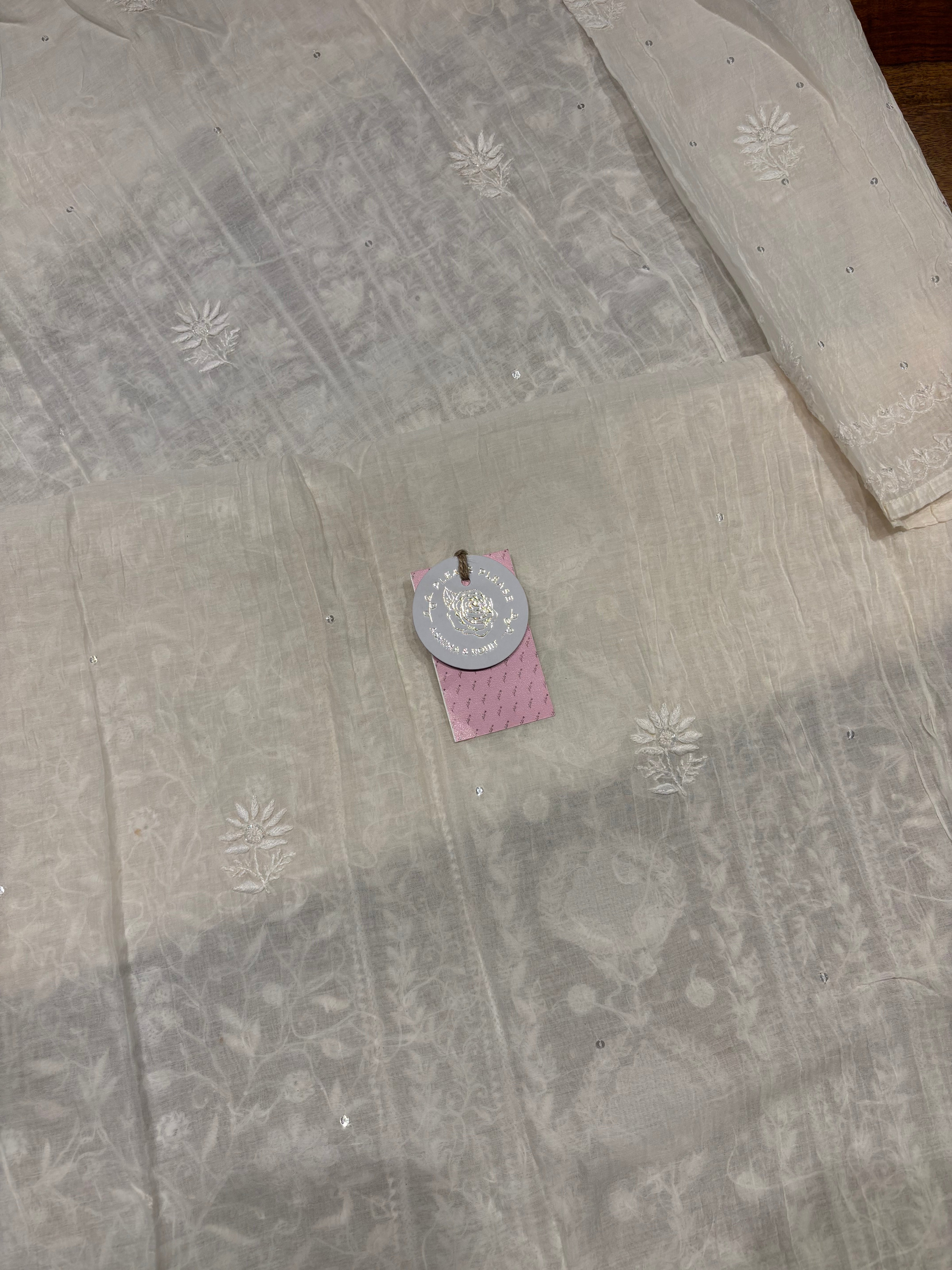 Dyeable Chanderi Mul Chikankari Kurta and Dupatta Set