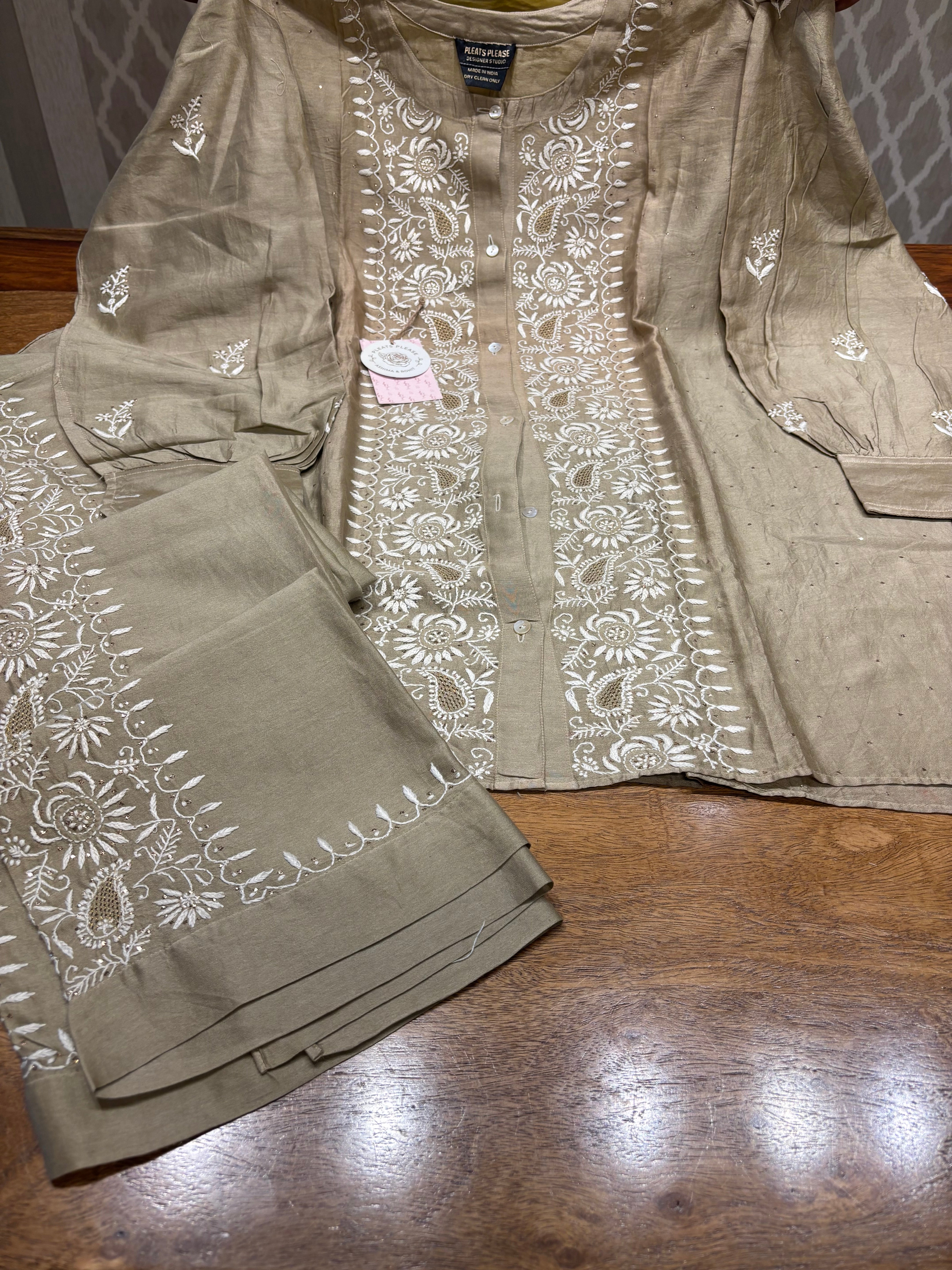 Brown Chanderi Silk Chikankari Co-ord Set