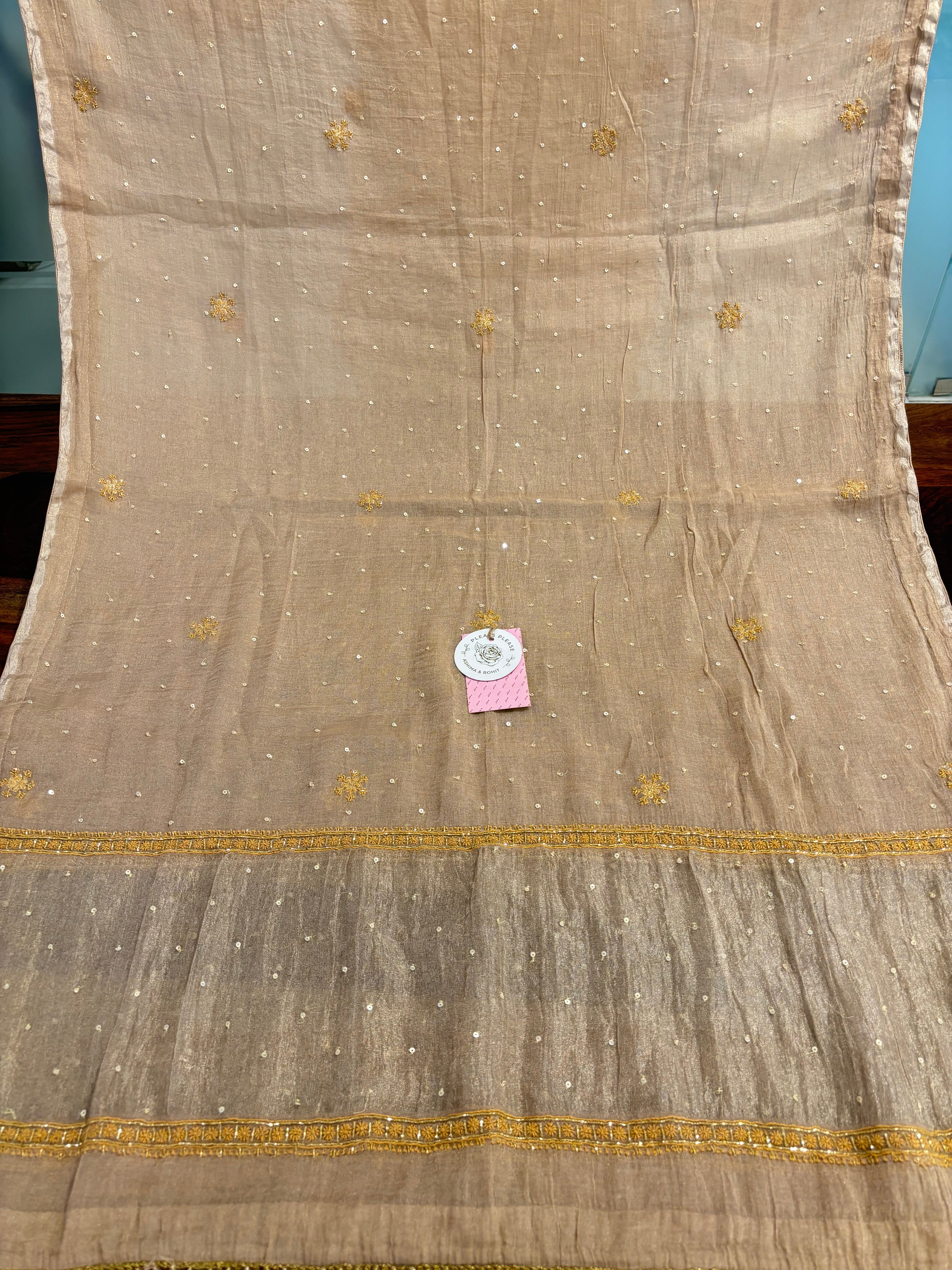 Rosewood Taupe Pure & Premium Tissue Chikankari A line Anarkali & Dupatta