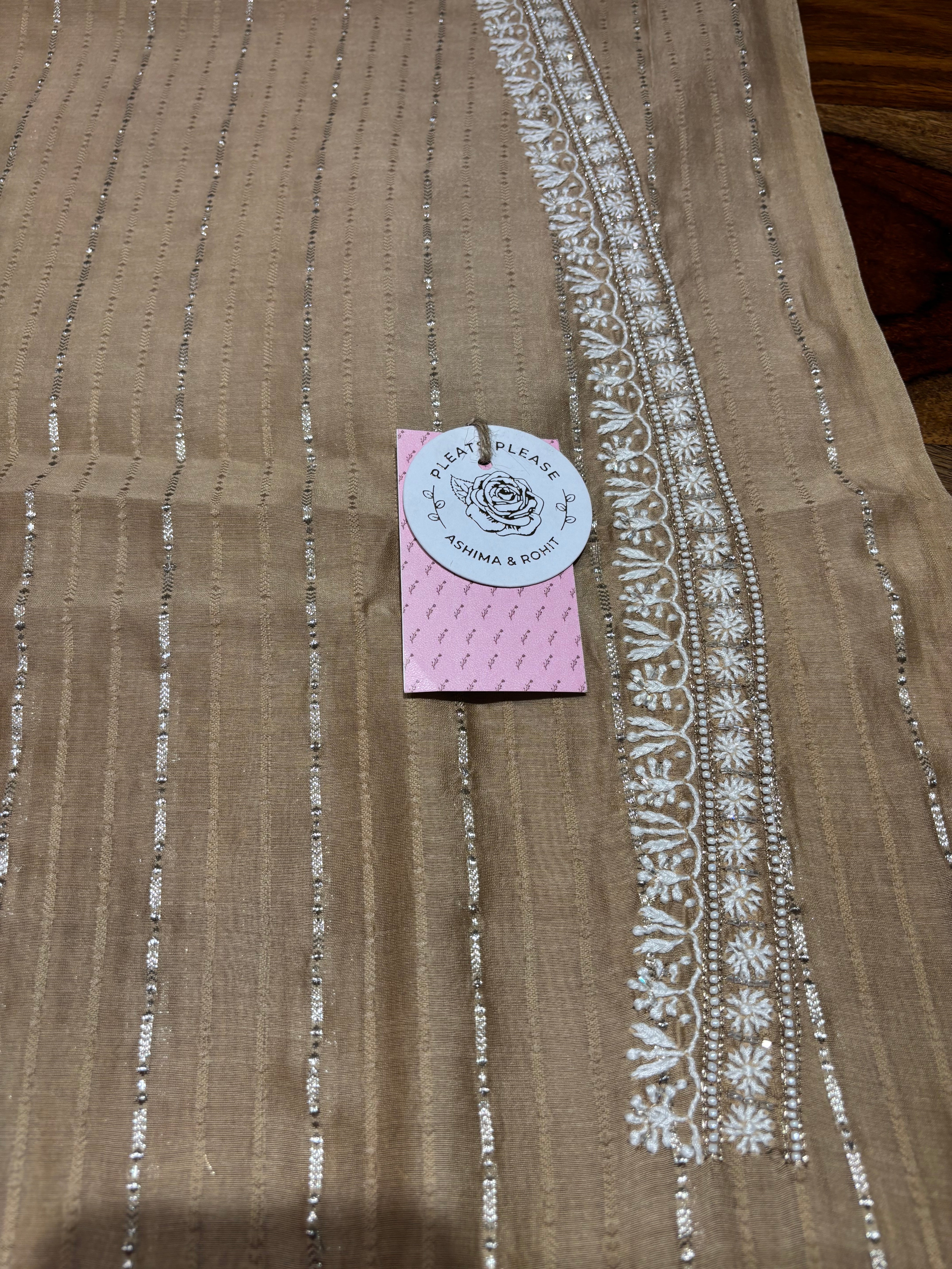 Brown Chanderi Silk Chikankari Men’s Kurta Fabric