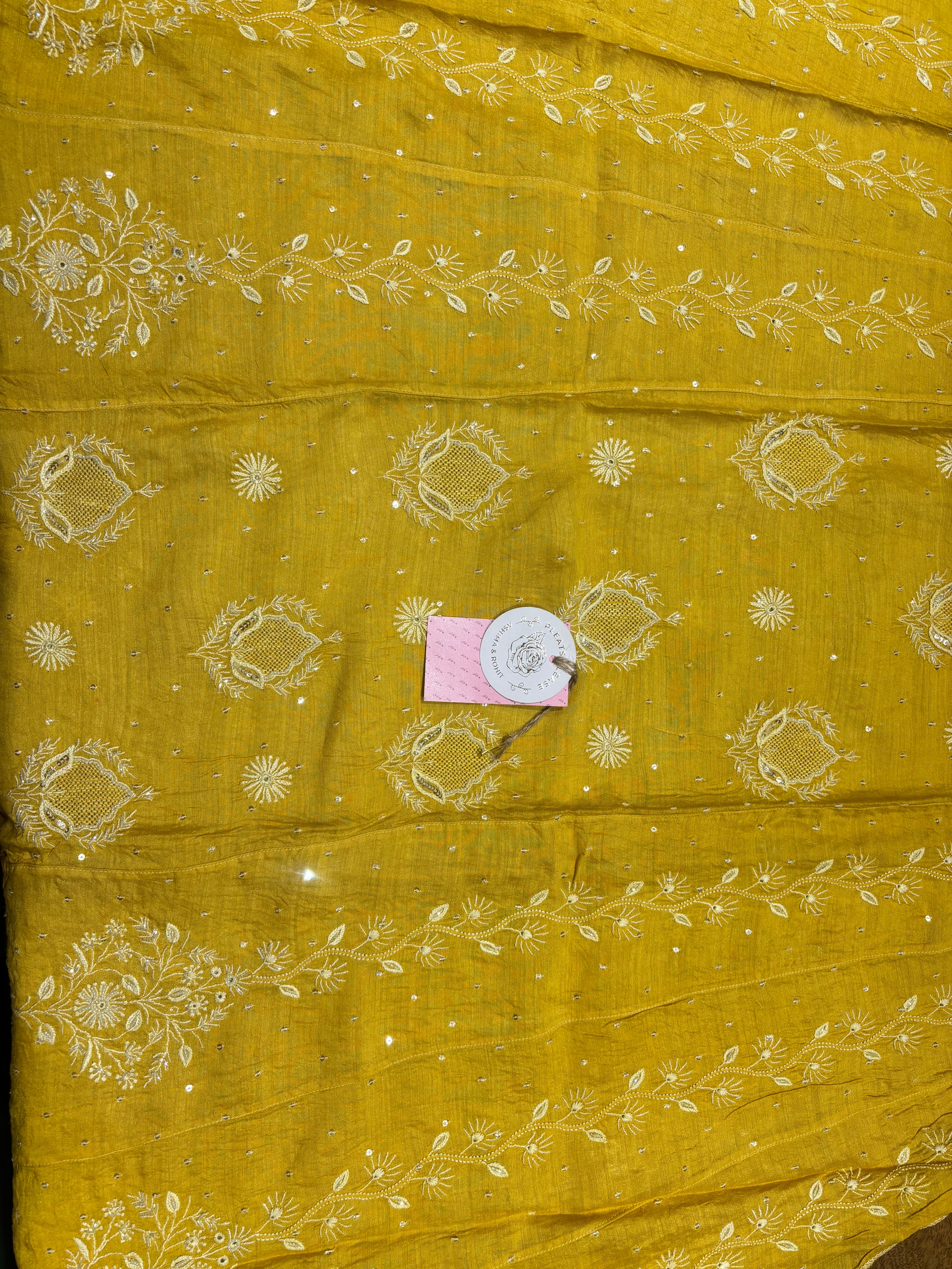 Mustard Pure & Premium Monga Silk Chikankari Anarkali & Dupatta Set