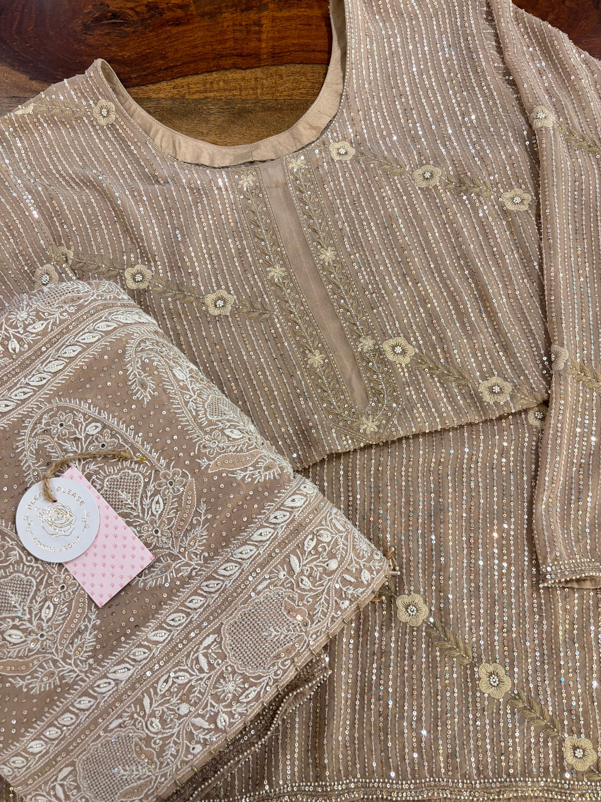 Beige Pure & Premium Georgette Chikankari Kurta & Dupatta