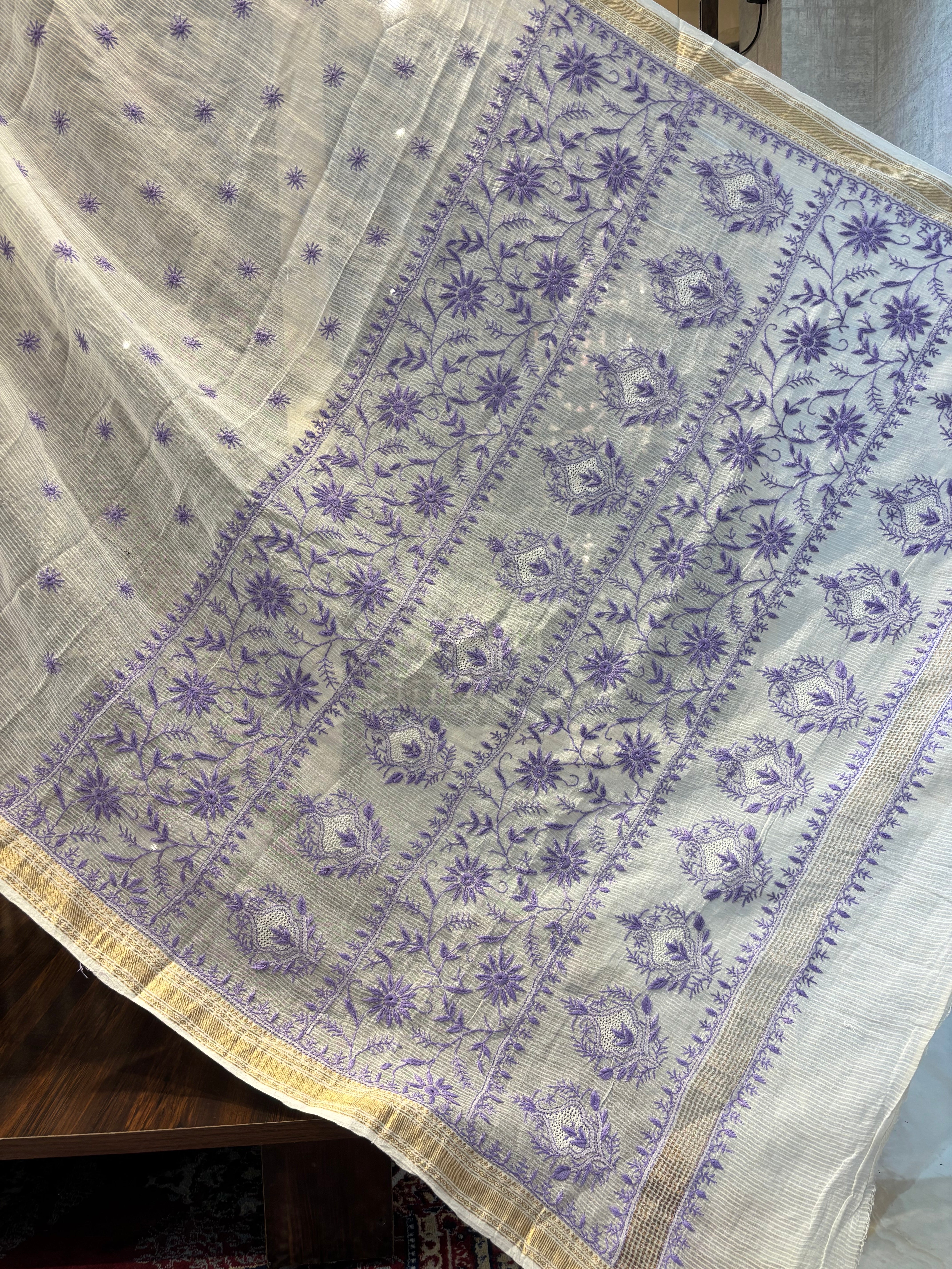 Dyeable Pure Chanderi Maheshwari Chikankari Saree