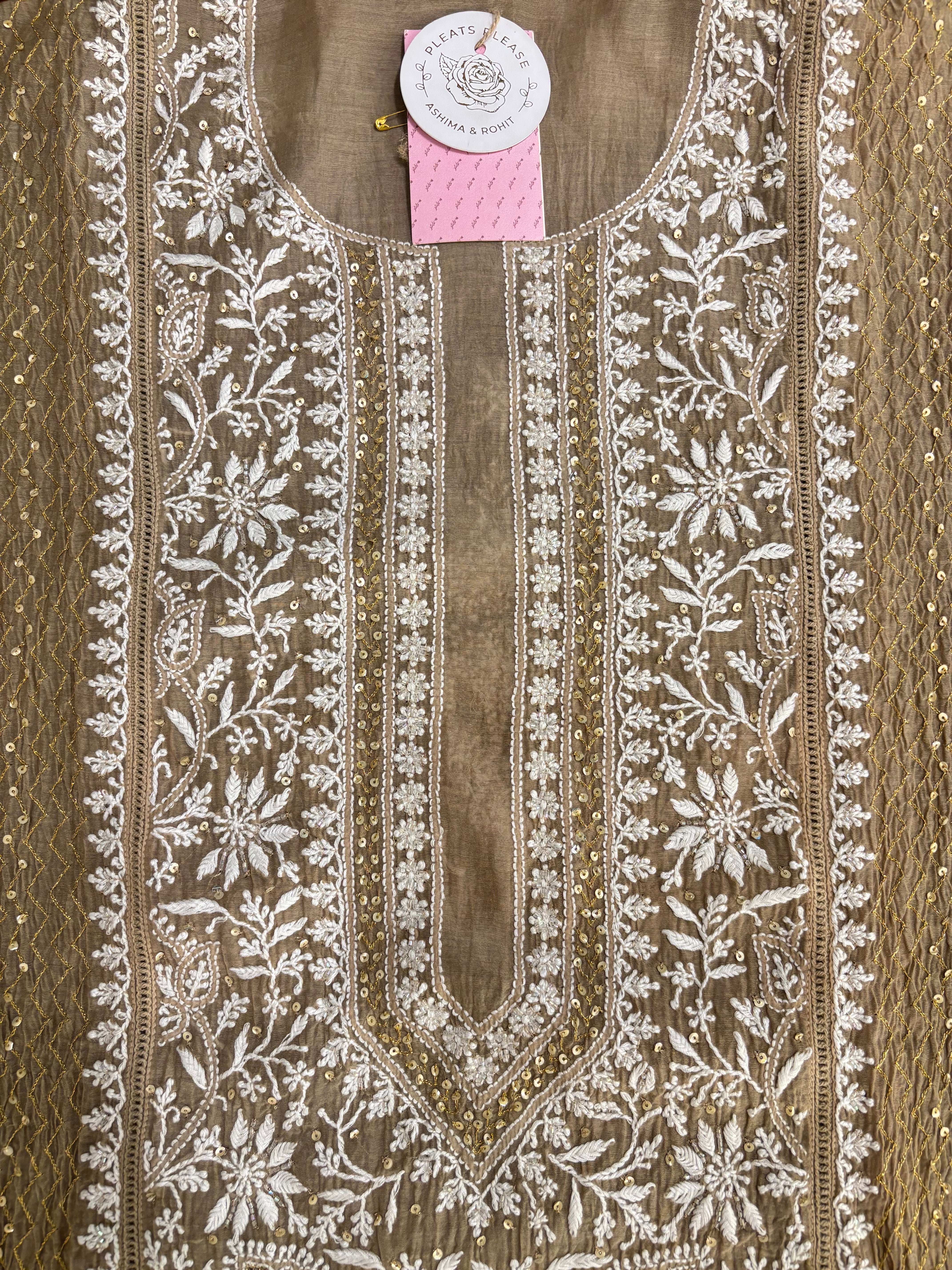 Camel Brown Chanderi Chikankari Kurta & Dupatta
