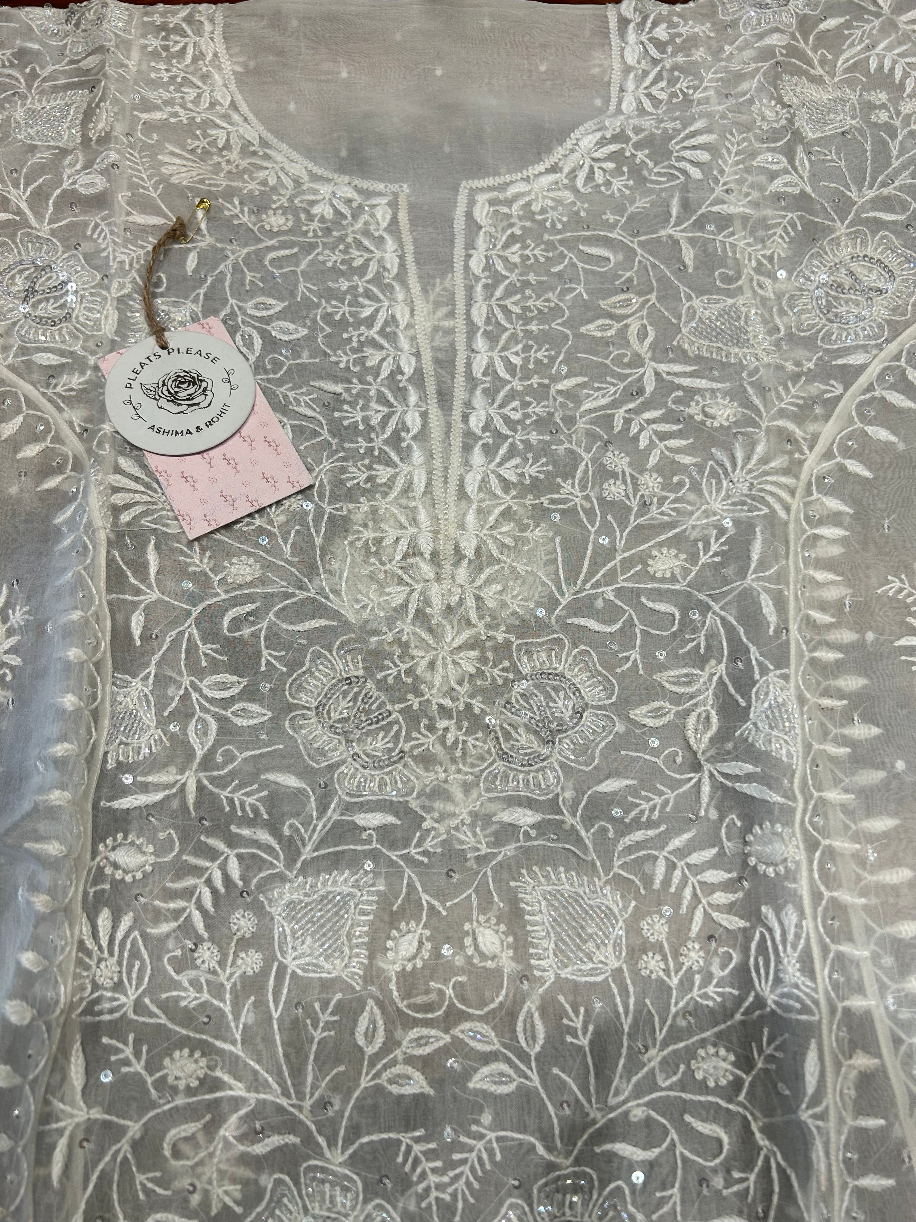 Dyeable Chikankari Organza Kurta & Dupatta Set