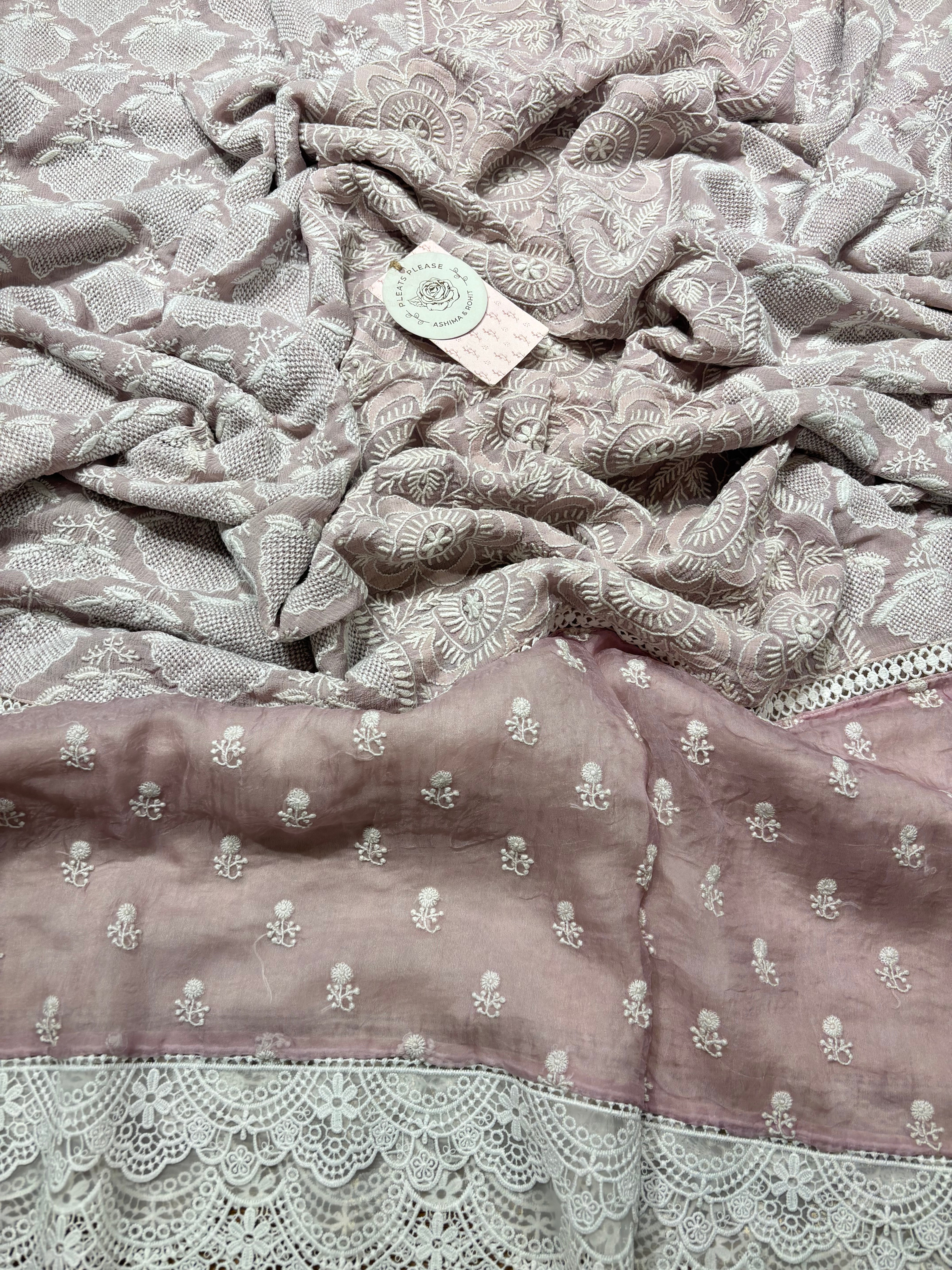 Lavender Latte Pure & Premium Georgette Chikankari Dupatta