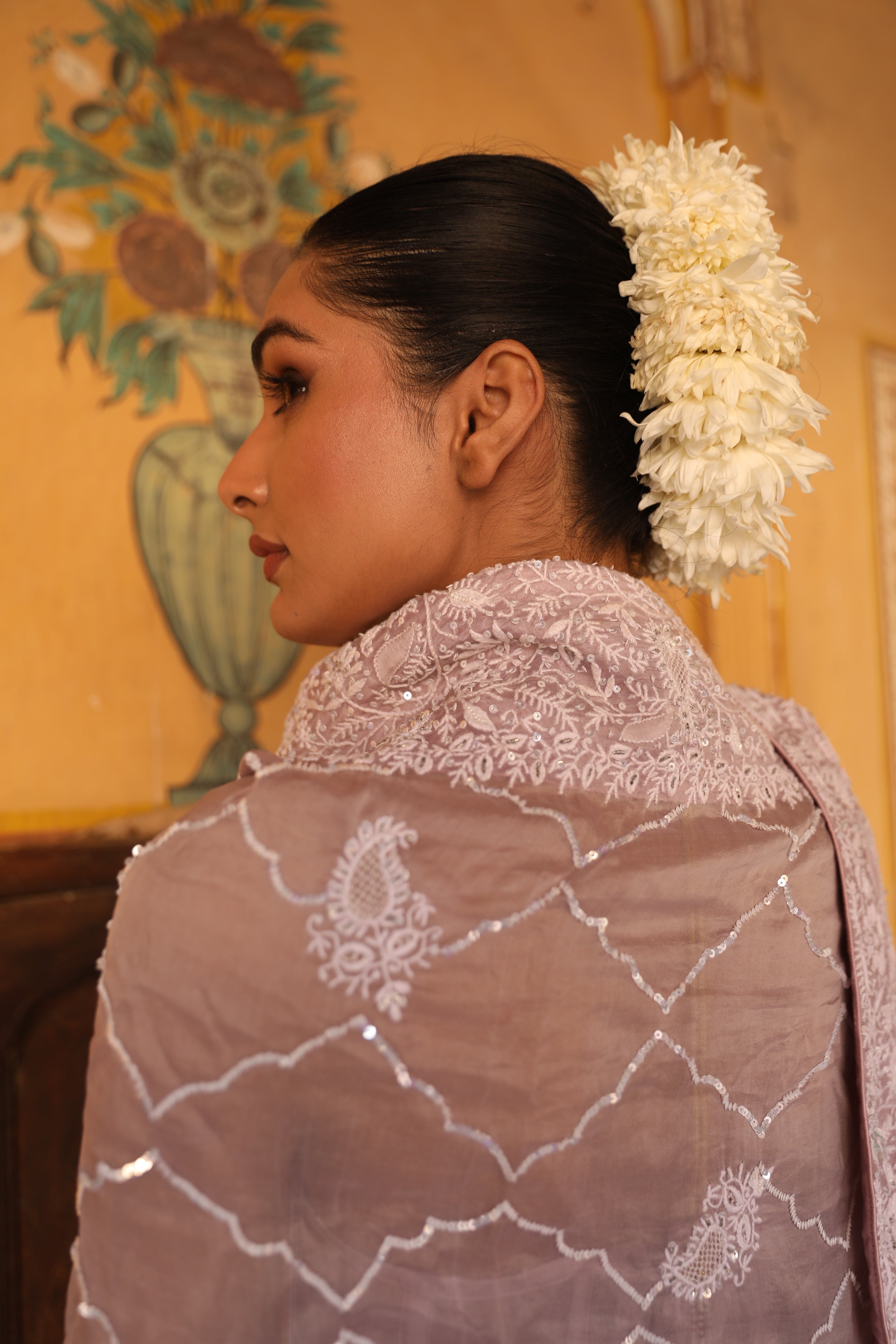 Lavender Latte Pure & Premium Organza Chikankari Lehenga