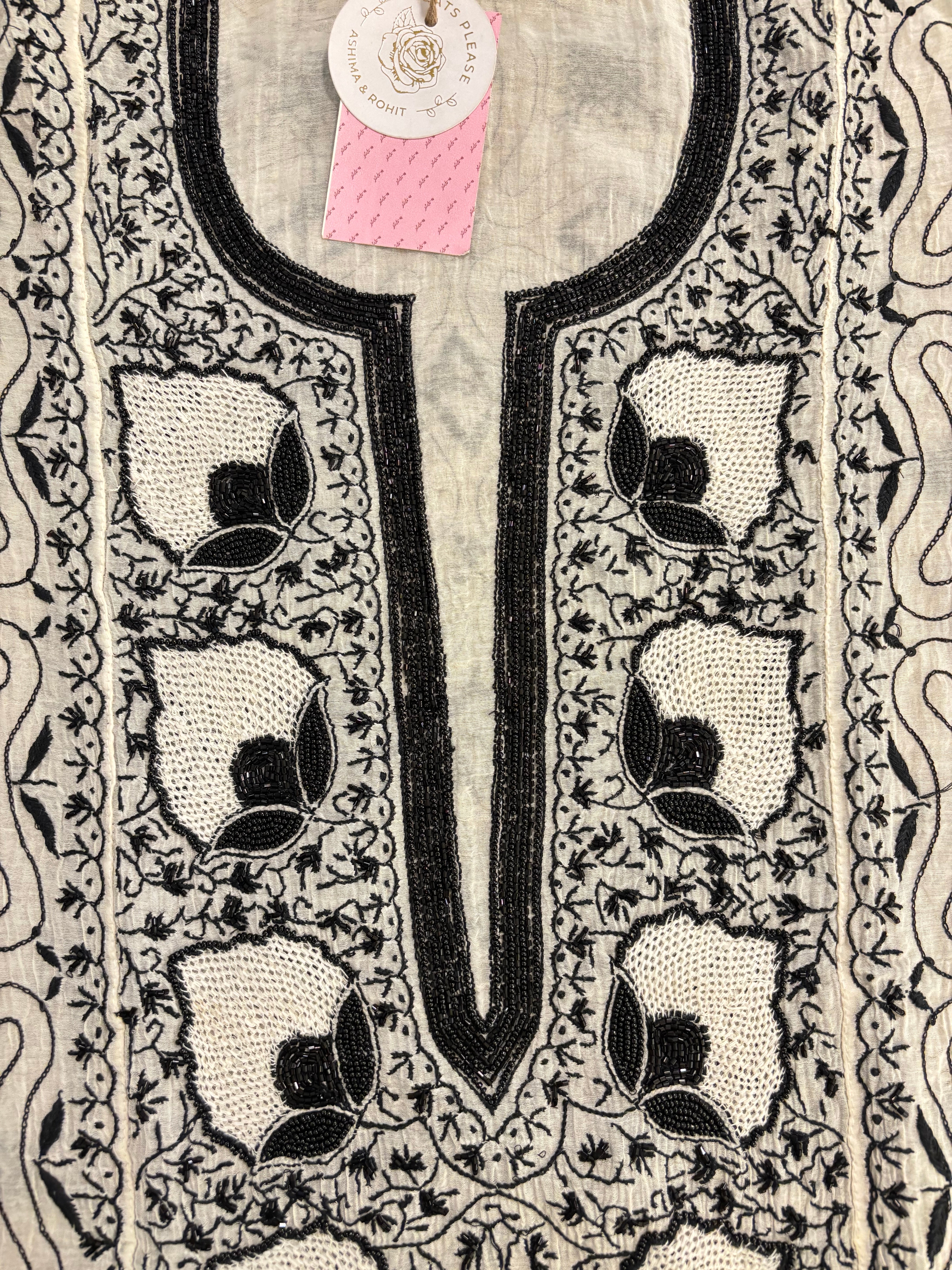 Dyeable Chanderi Black & White Chikankari Kurta & Dupatta