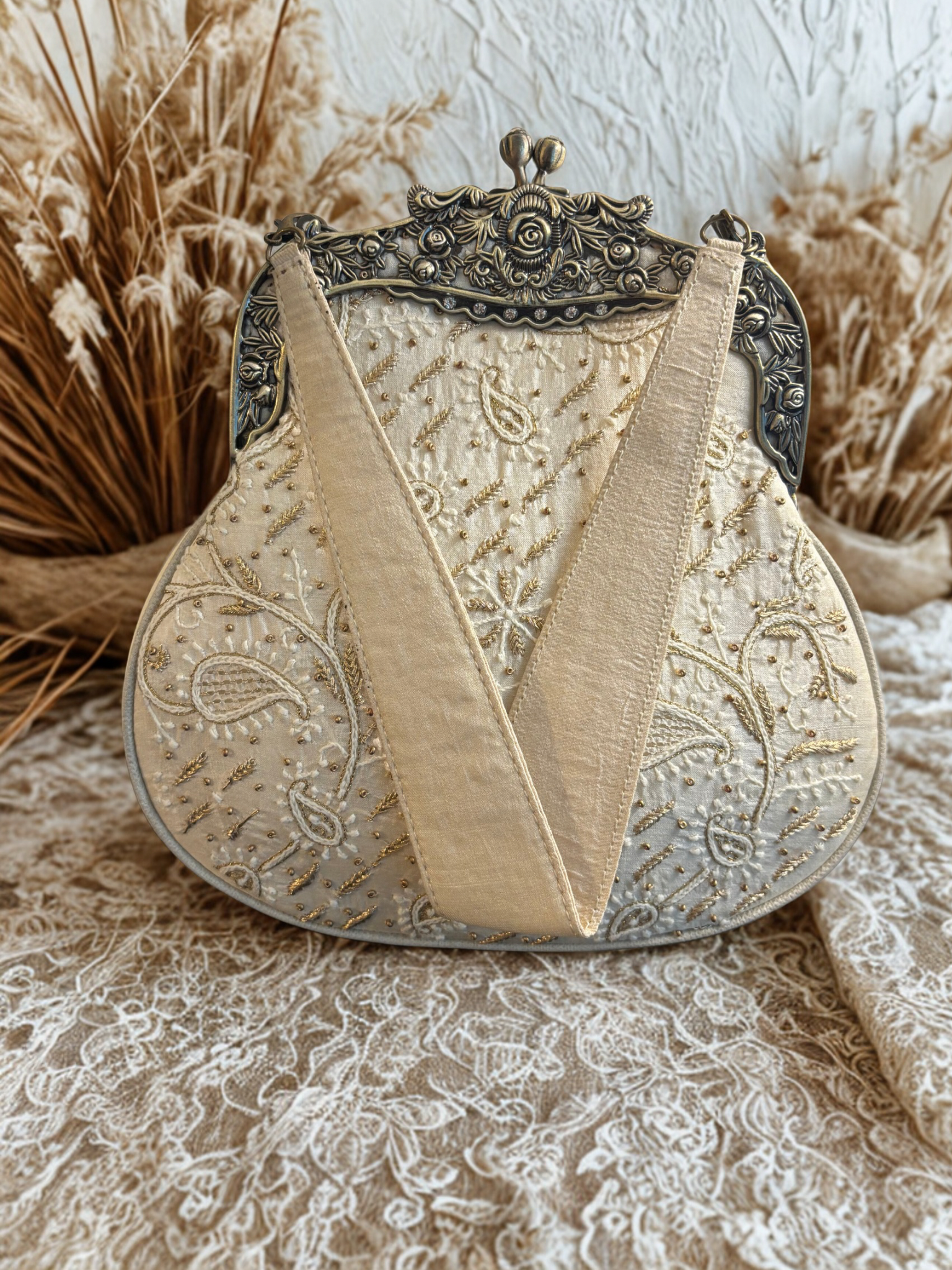 Ivory Chikankari Clutch