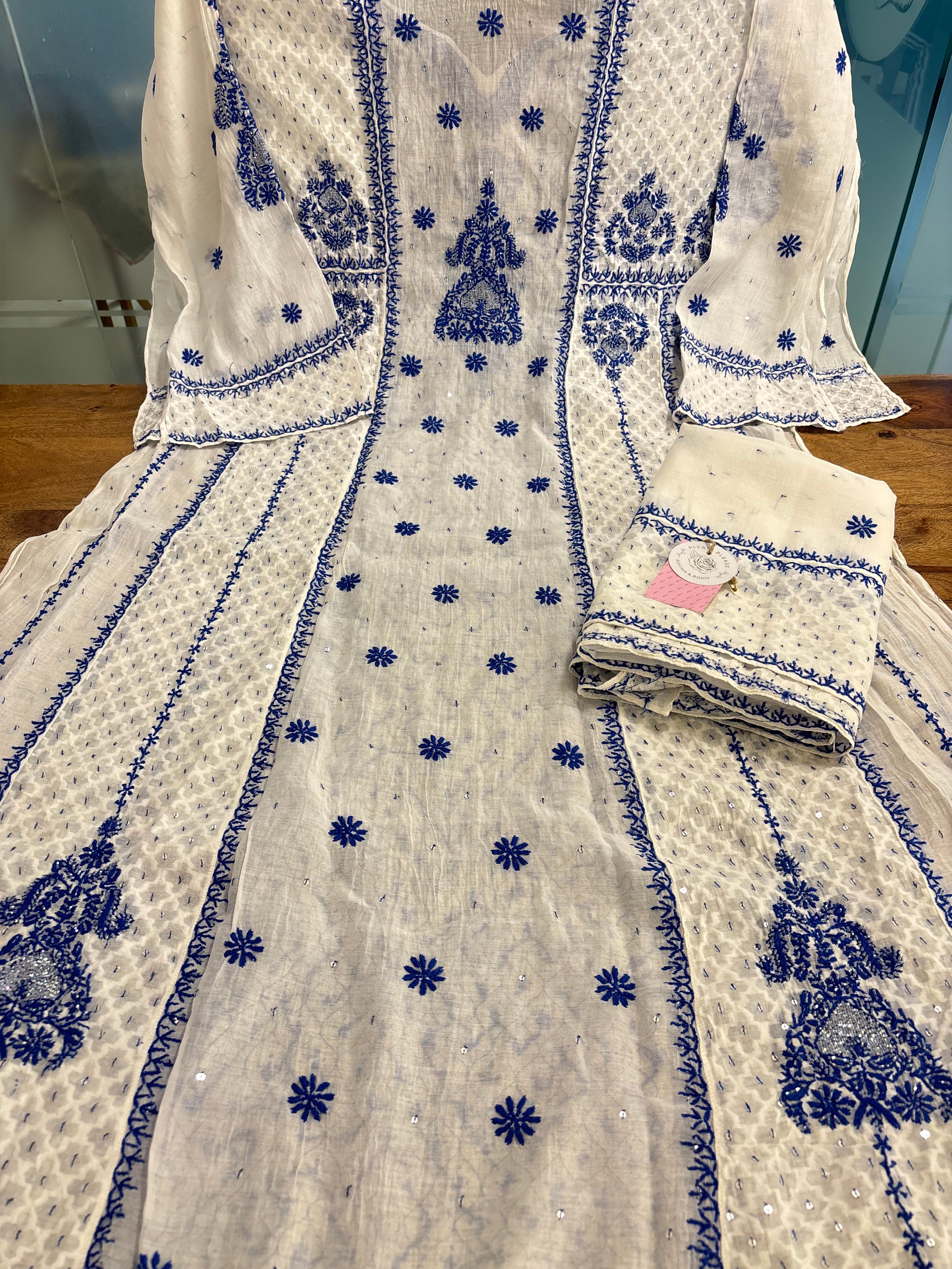 Dyeable Chanderi Mul Chikankari Anarkali & Dupatta Set