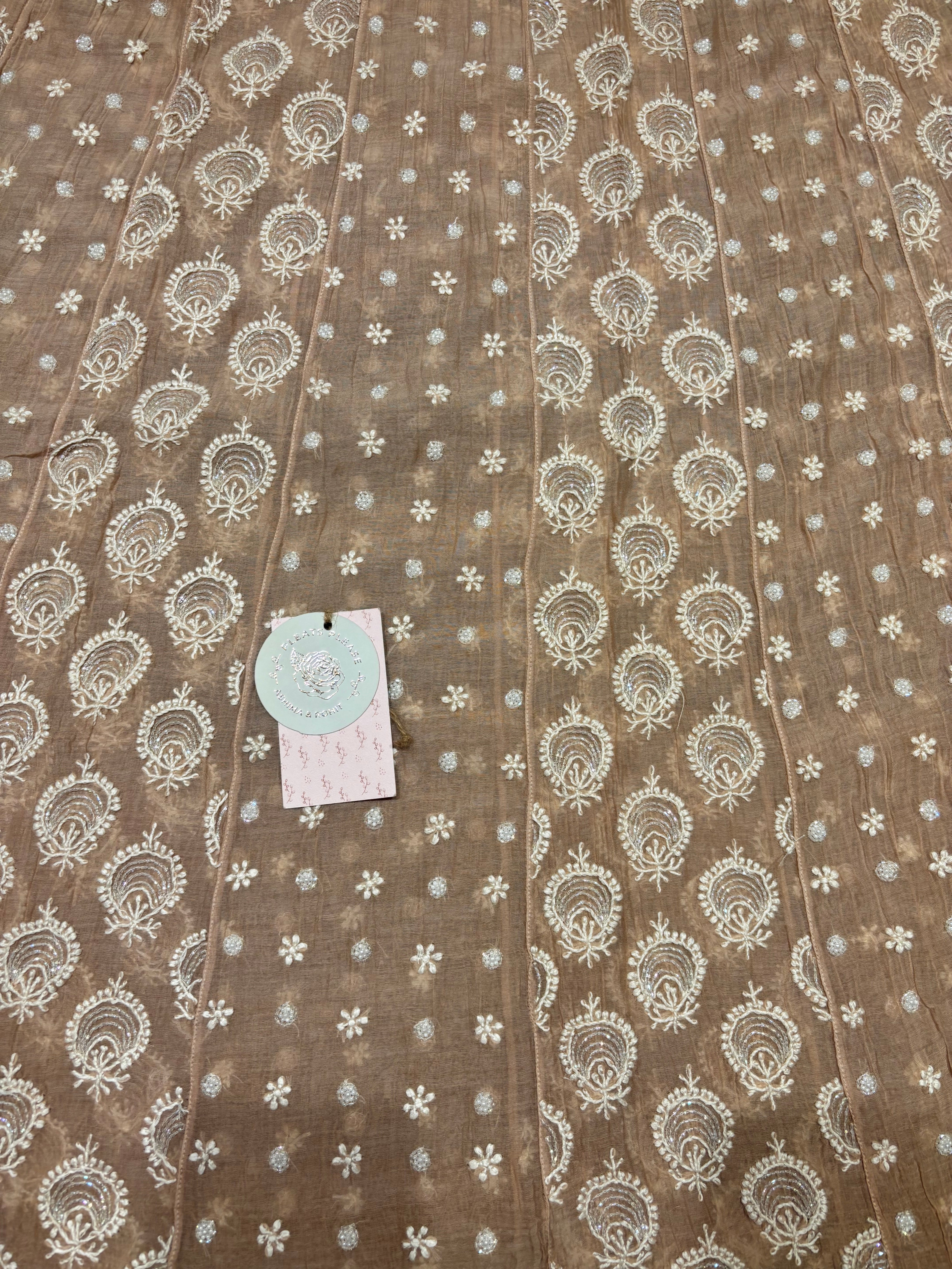 Nude Peach Chanderi Mul Chikankari Anarkali and Dupatta Set