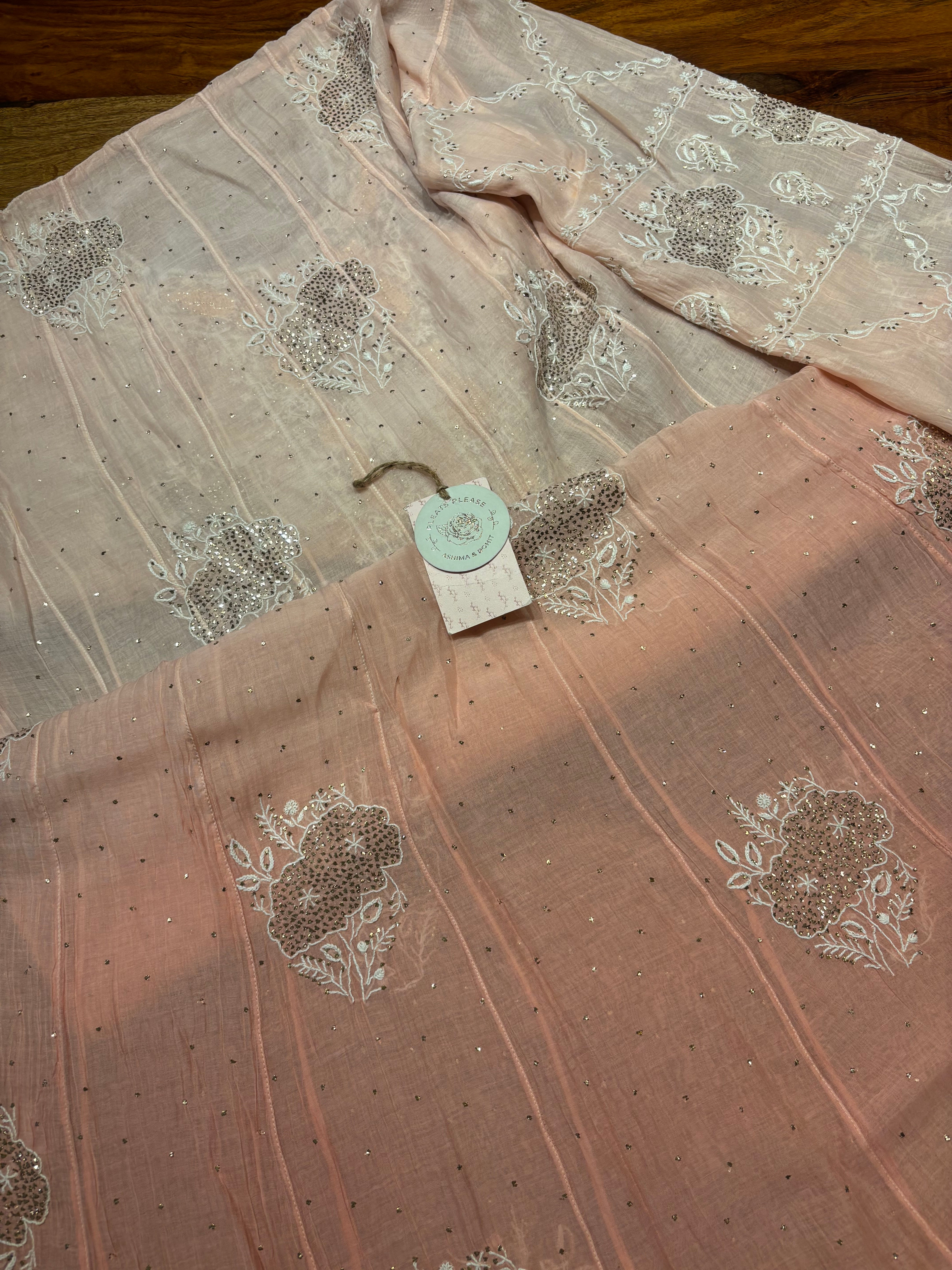 Pink Ombre Chanderi Mul Chikankari Anarkali and Dupatta set
