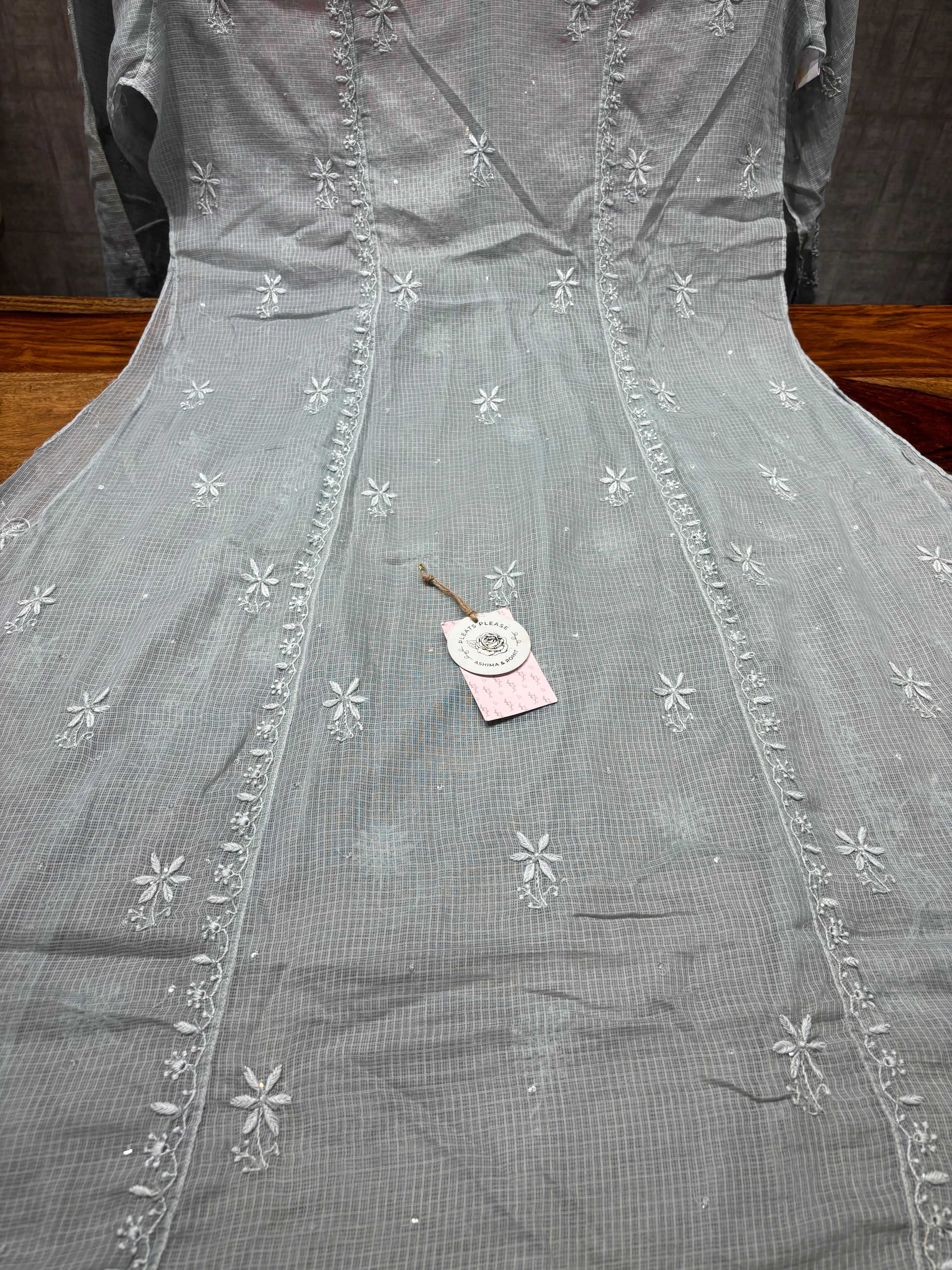 Gray Kota Doria Chikankari Tunic