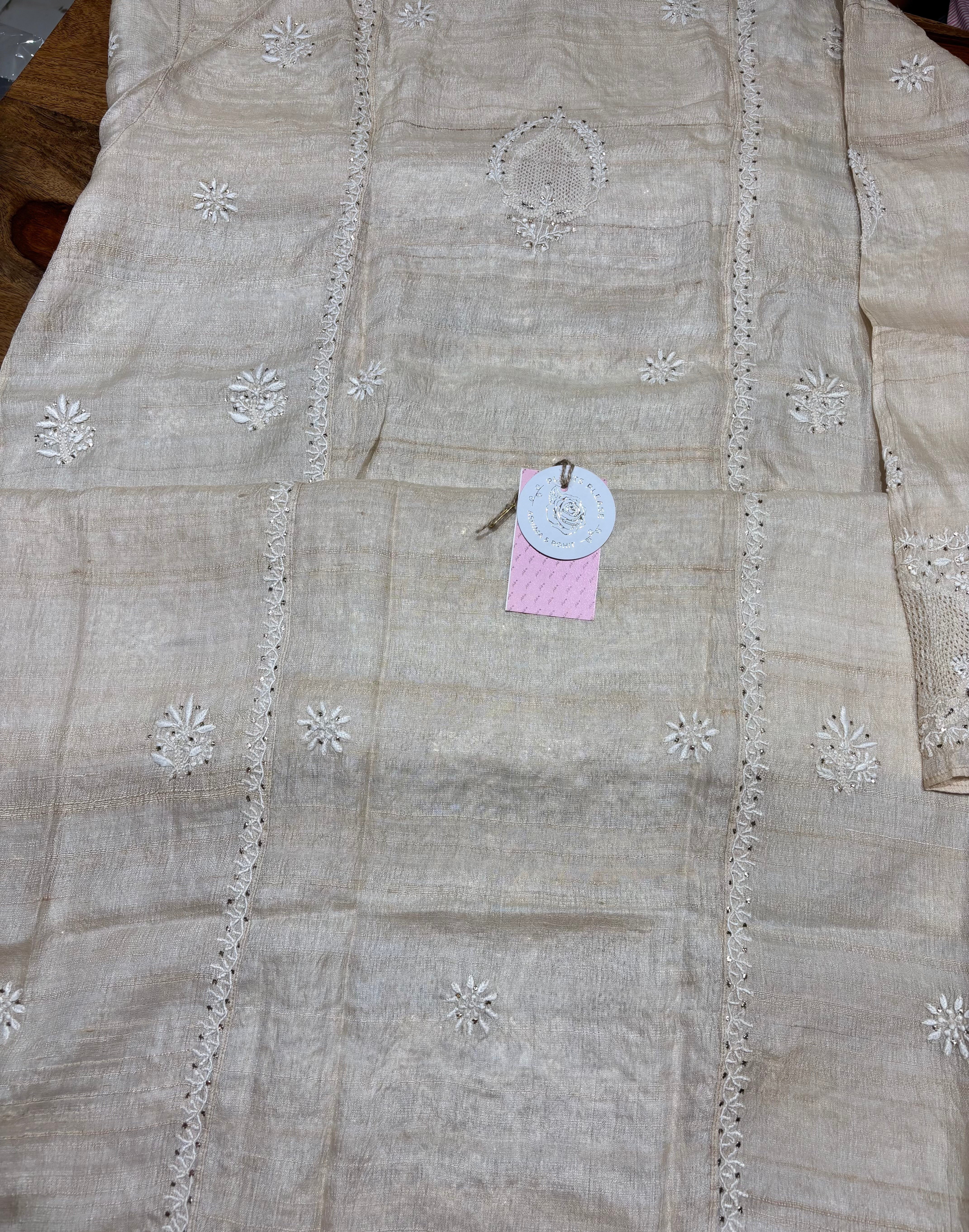 Dyeable Pure & Premium Tassar Silk Chikankari Kurta & Dupatta Set