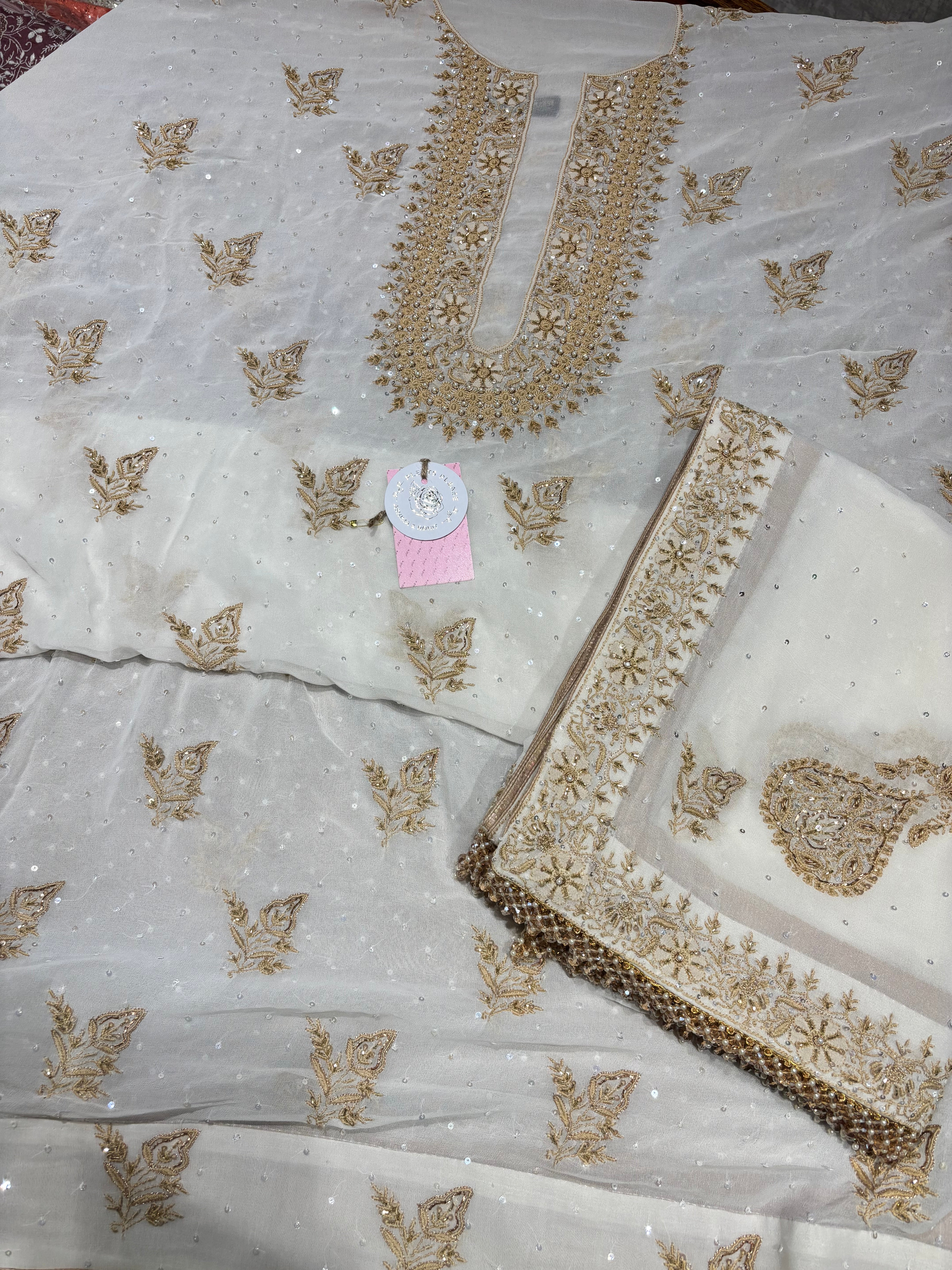 Dyeable Pure & Premium Georgette Chikankari Kurta & Dupatta Fabric