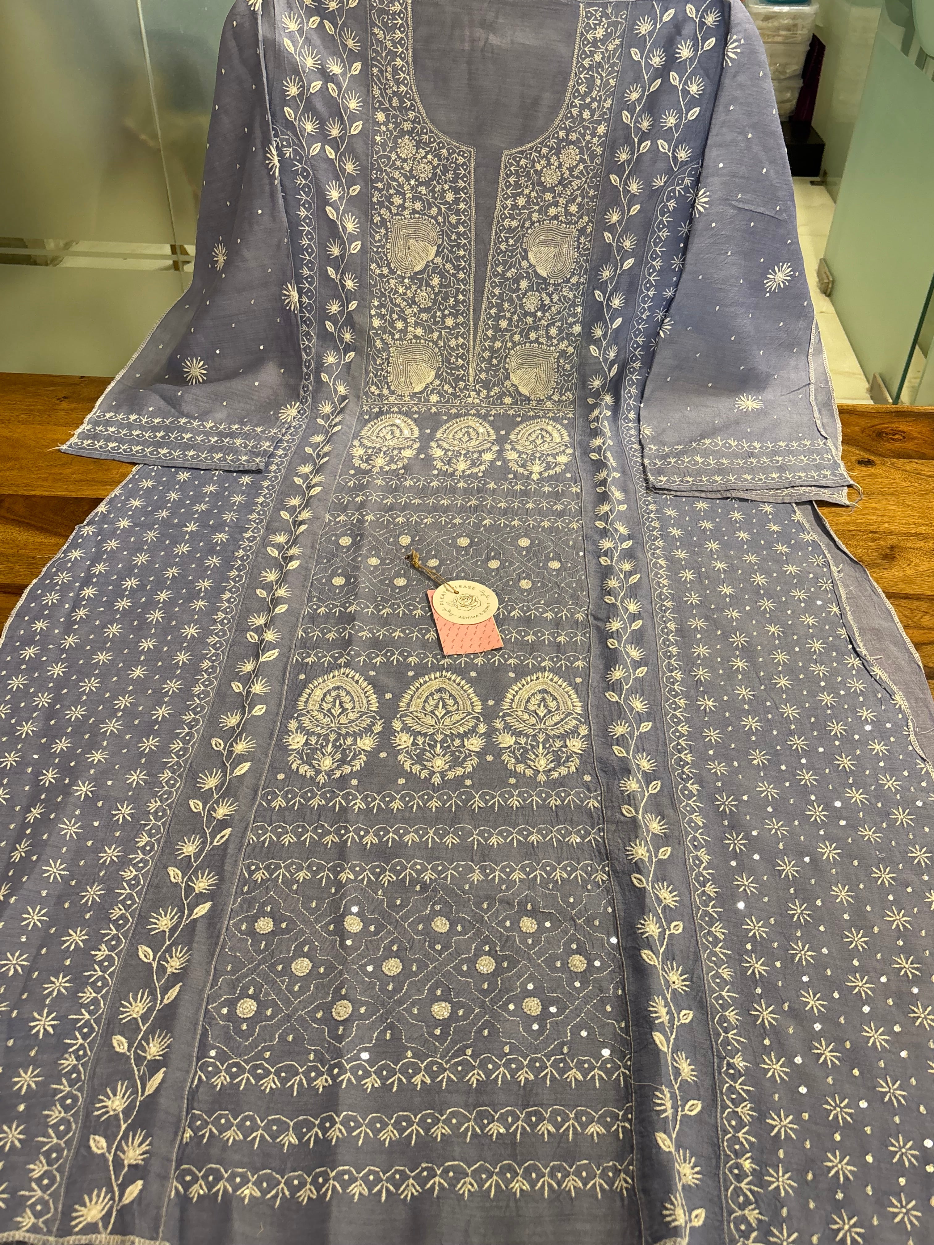 Powder blue Chikankari Kurta Dupatta Set
