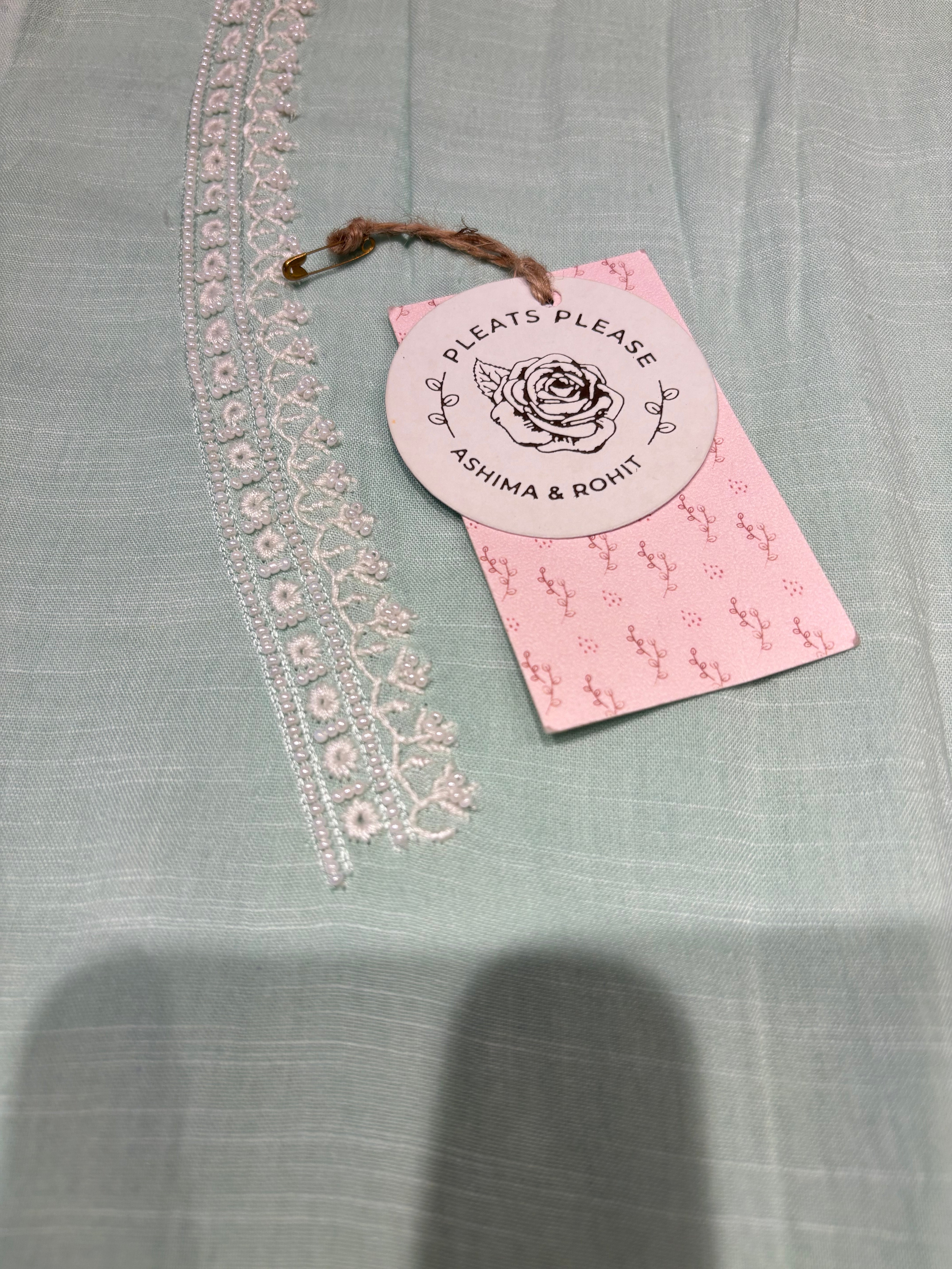 Sea Foam Mulmul Chikankari Men’s Kurta Fabric