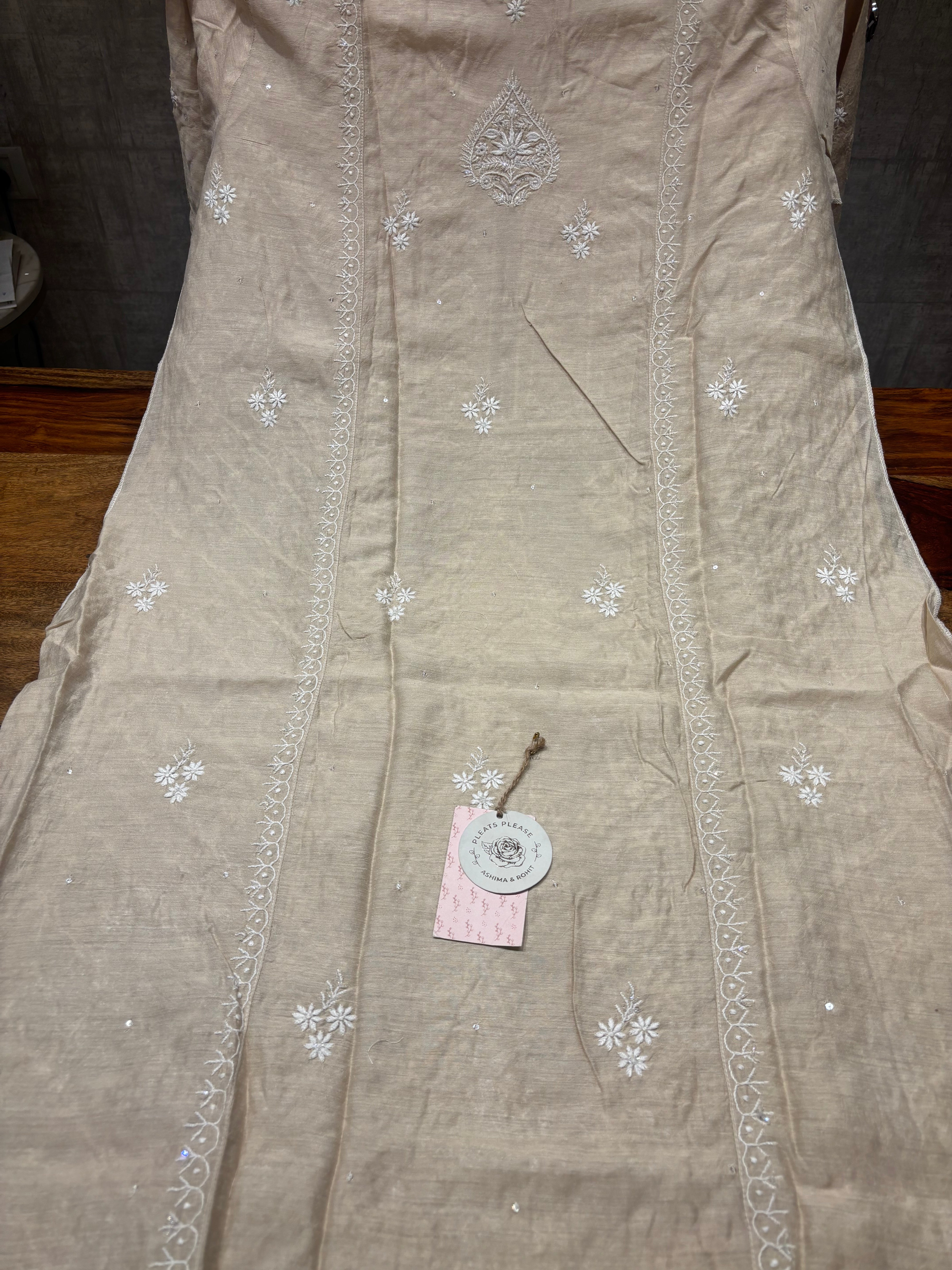 Dyeable Monga Silk Chikankari Kurta and Dupatta set