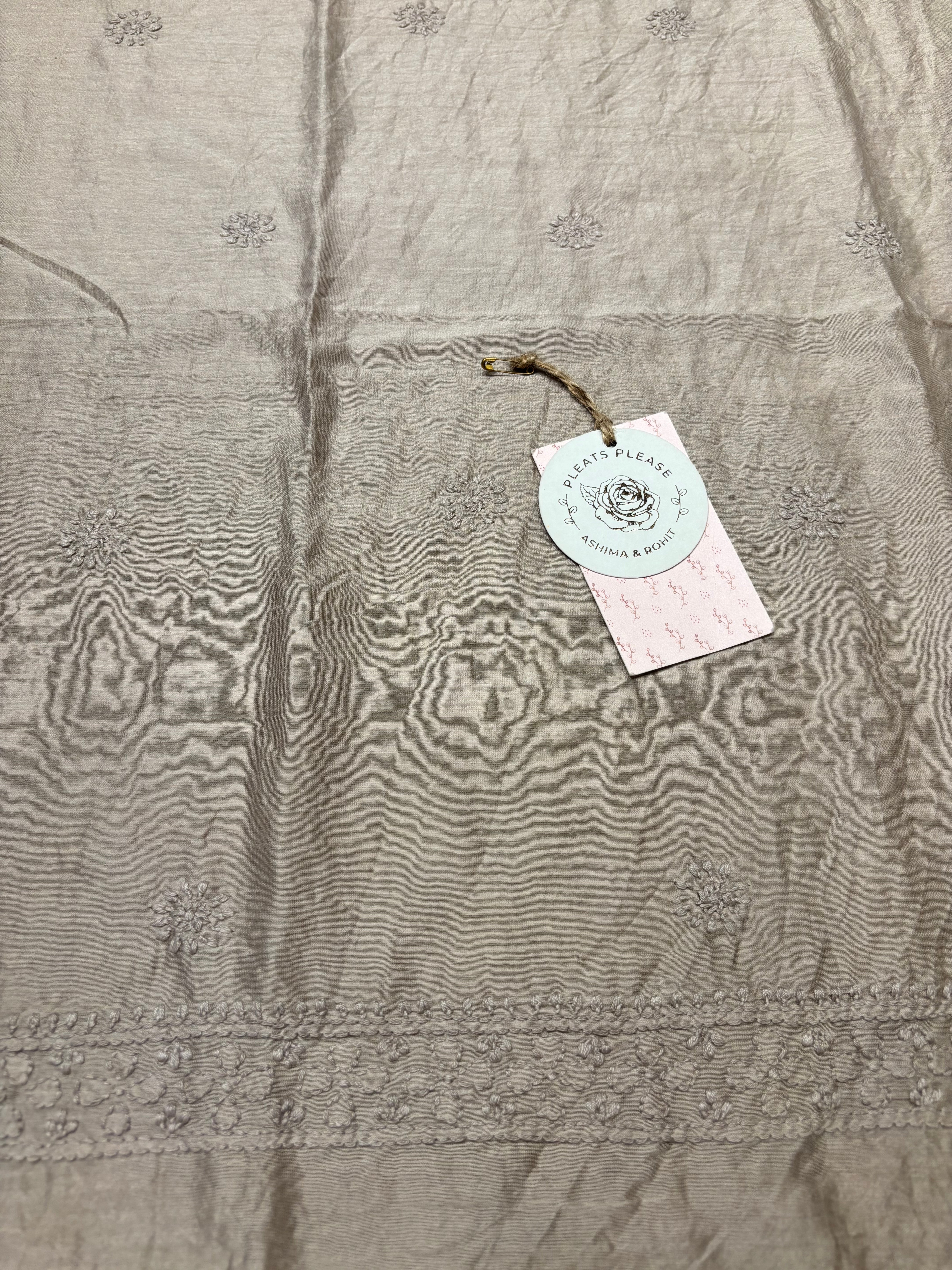 Plaza Taupe Chanderi Silk Chikankari Men's Kurta Fabric