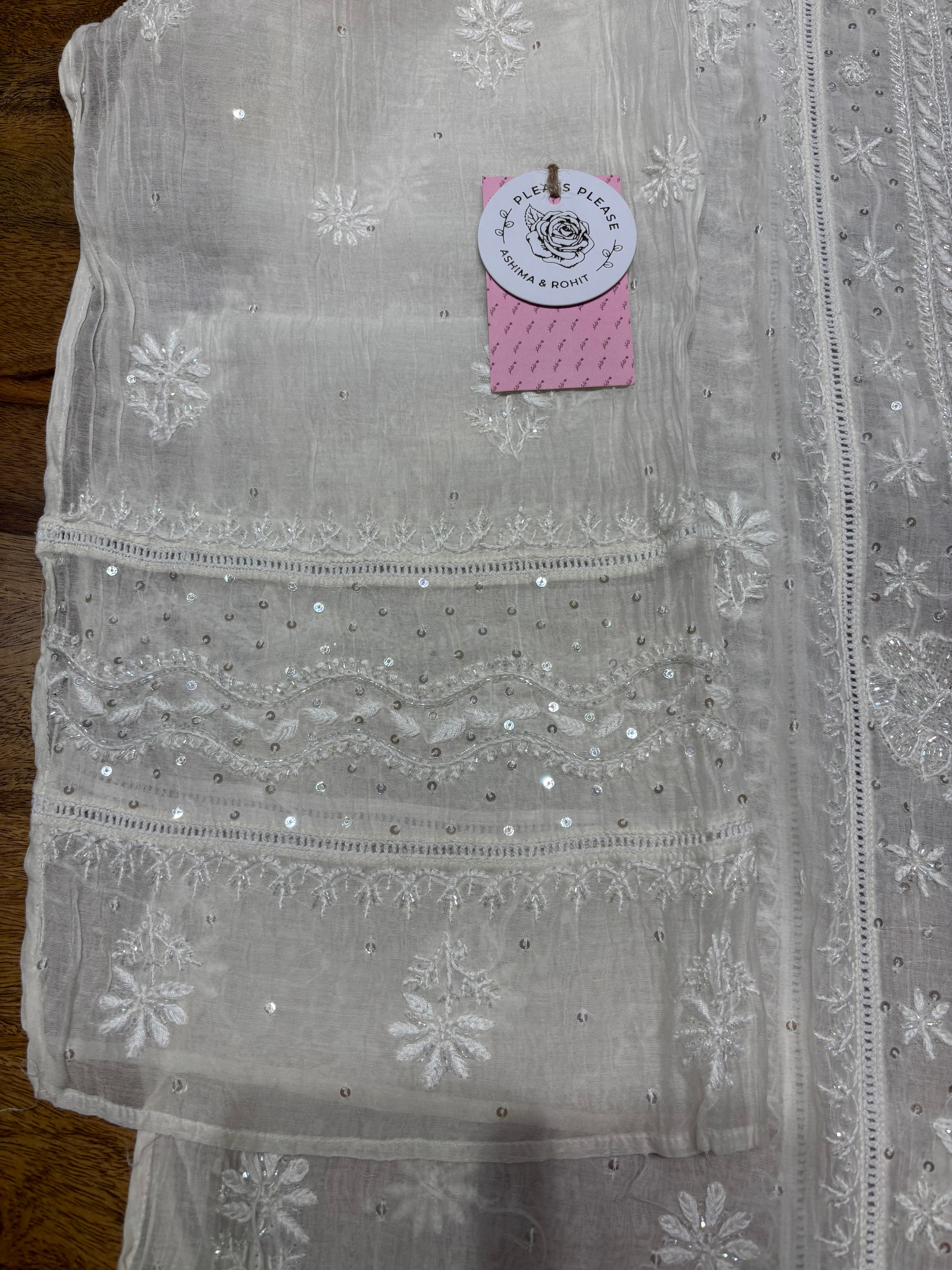 Dyeable Chanderi Mul Chikankari Kurta & Dupatta Set