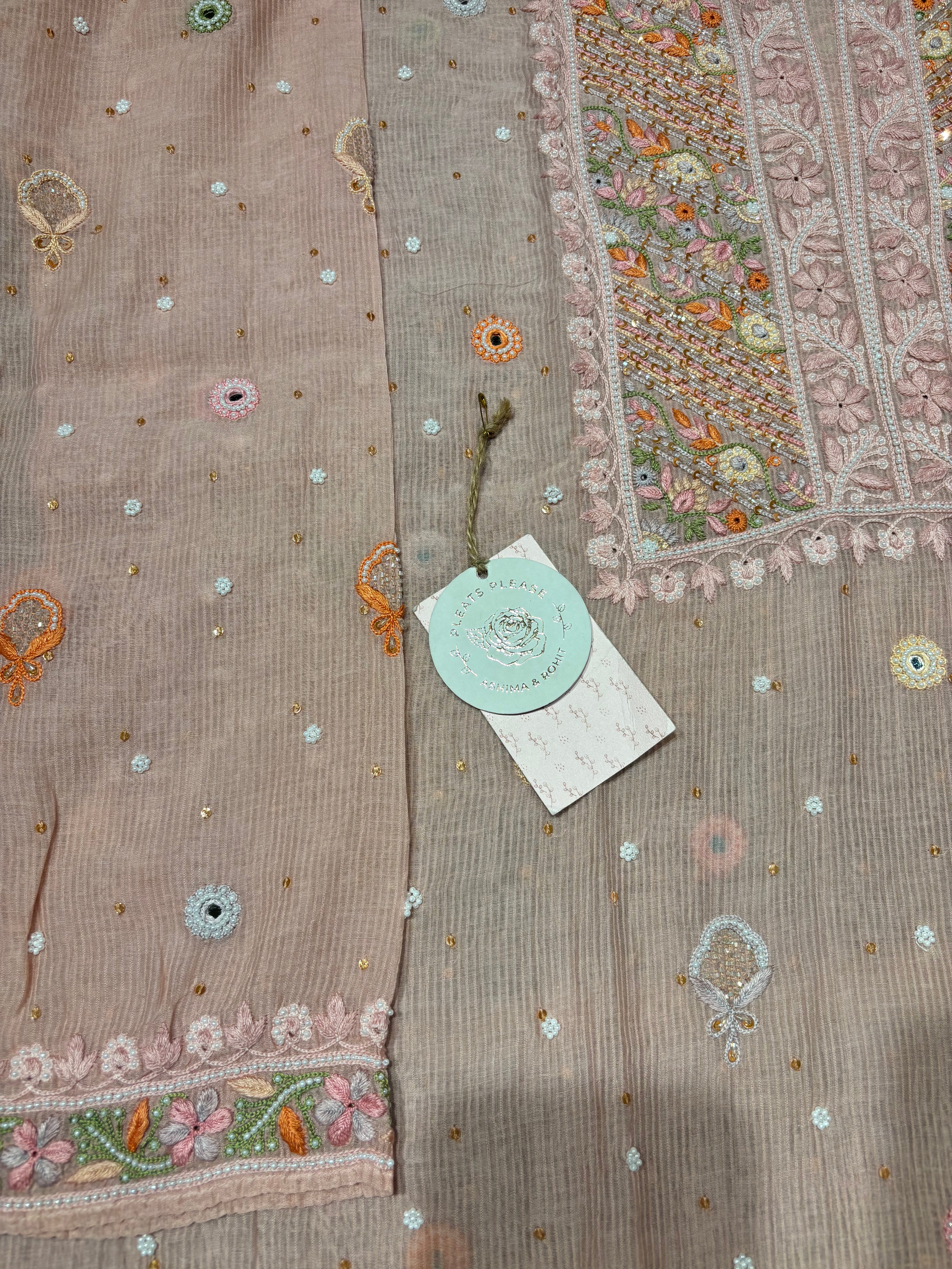 Pink Chanderi Mul Chikankari Kurta And Dupatta Set