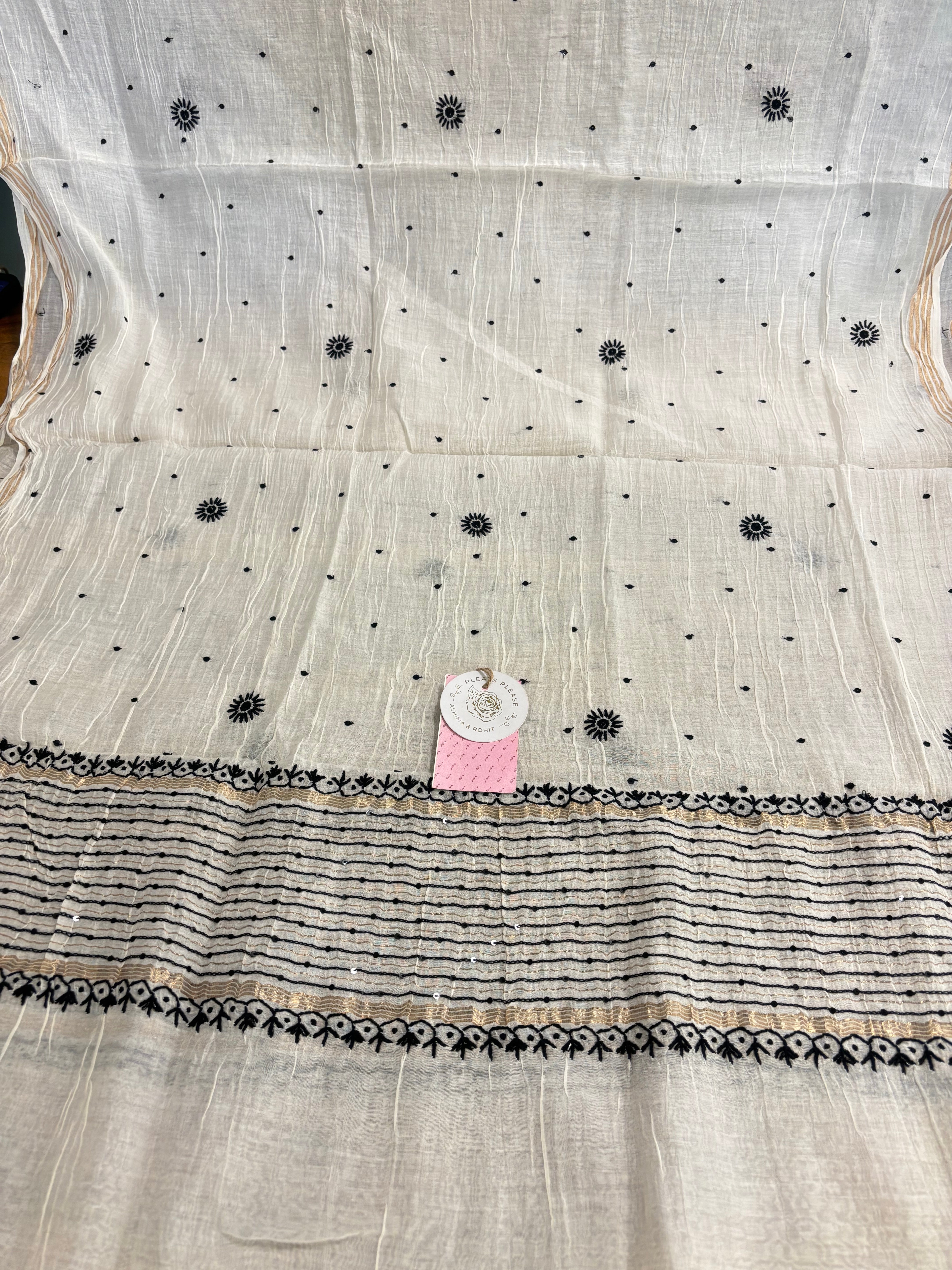 Dyeable Black & White Chanderi Chikankari Kurta & Dupatta