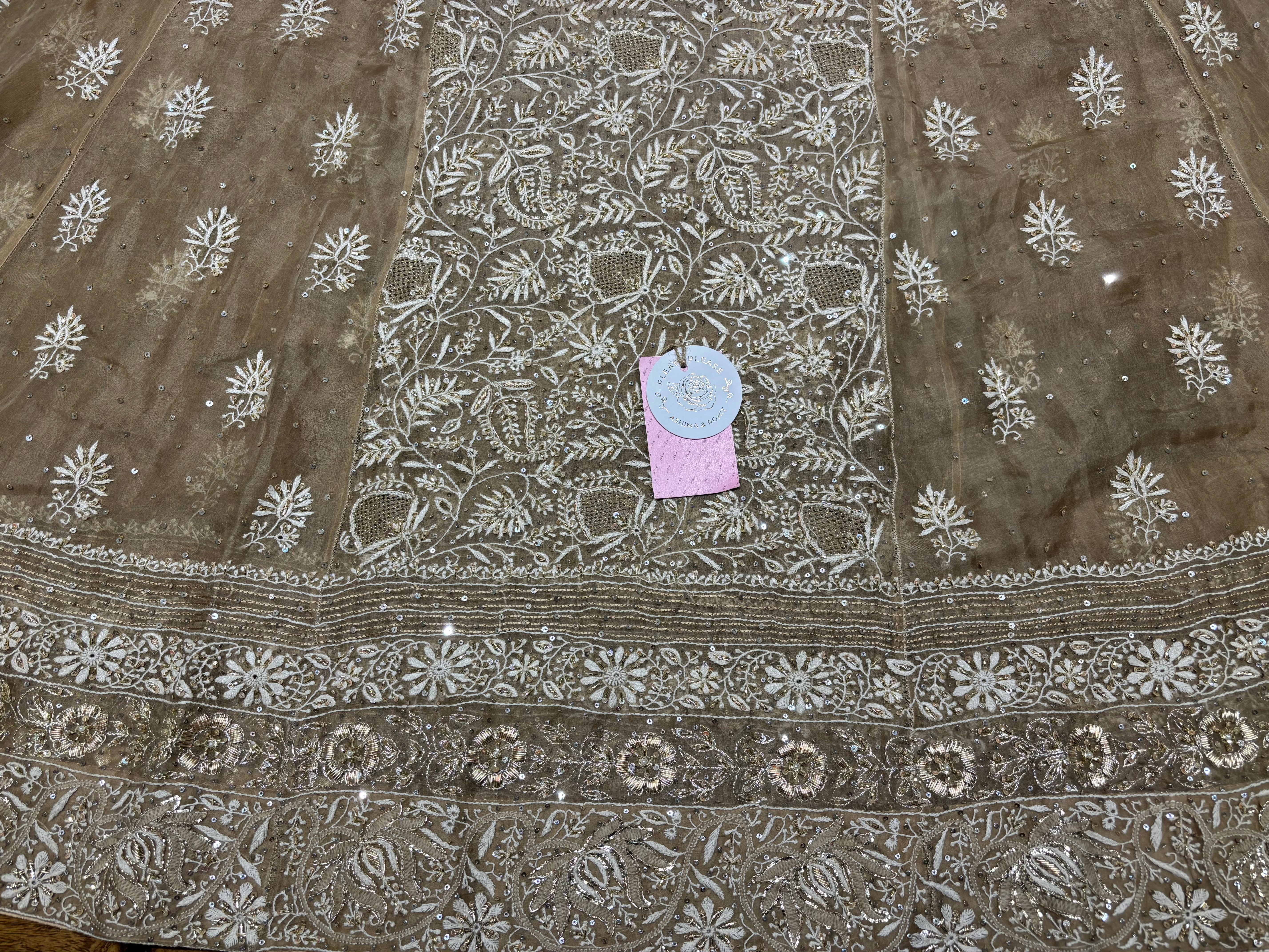 Brown Pure & Premium Organza Chikankari Anarkali & Dupatta Set
