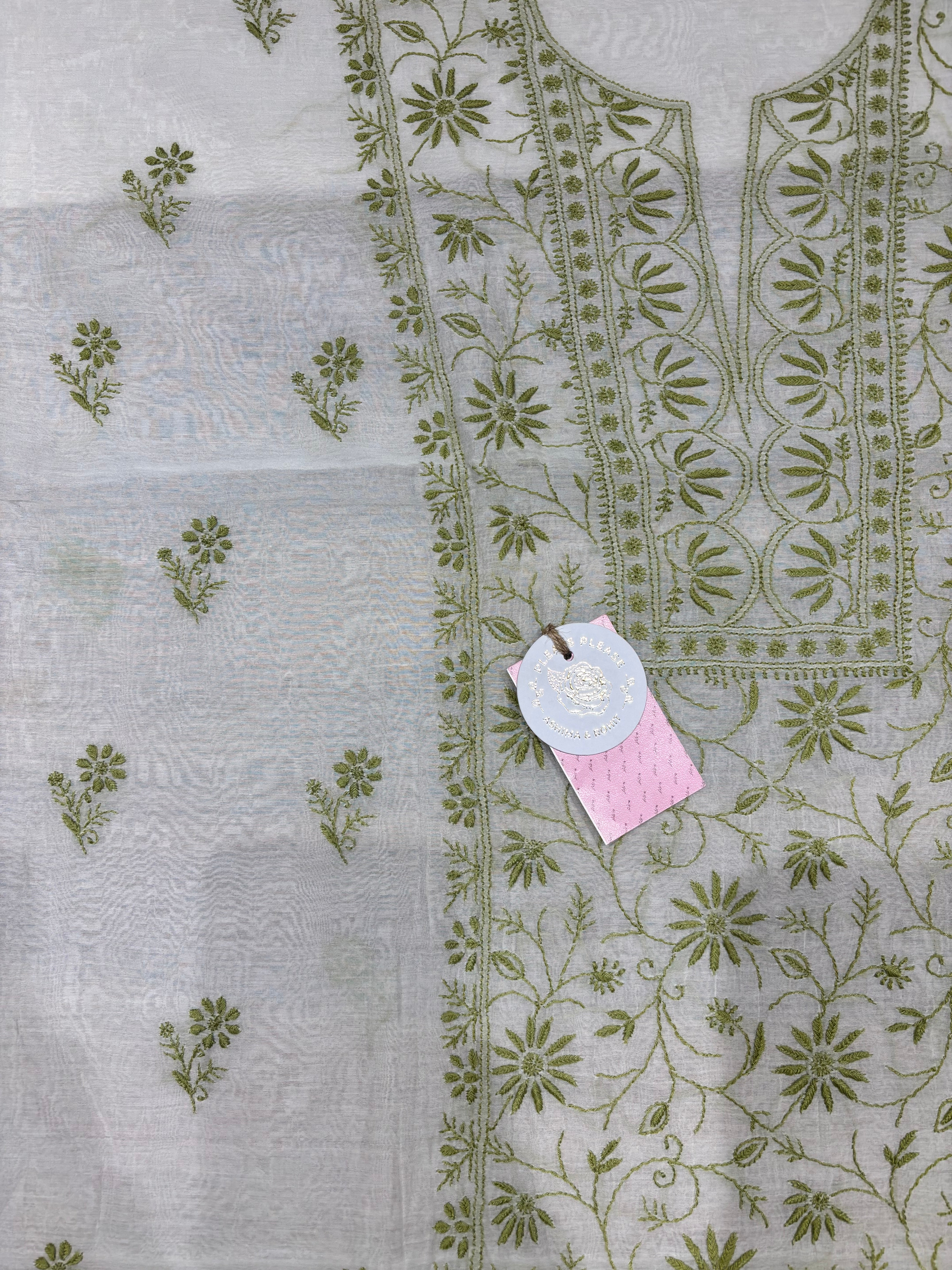 Dyeable Chanderi Mul Chikankari Kurta and Dupatta Fabric