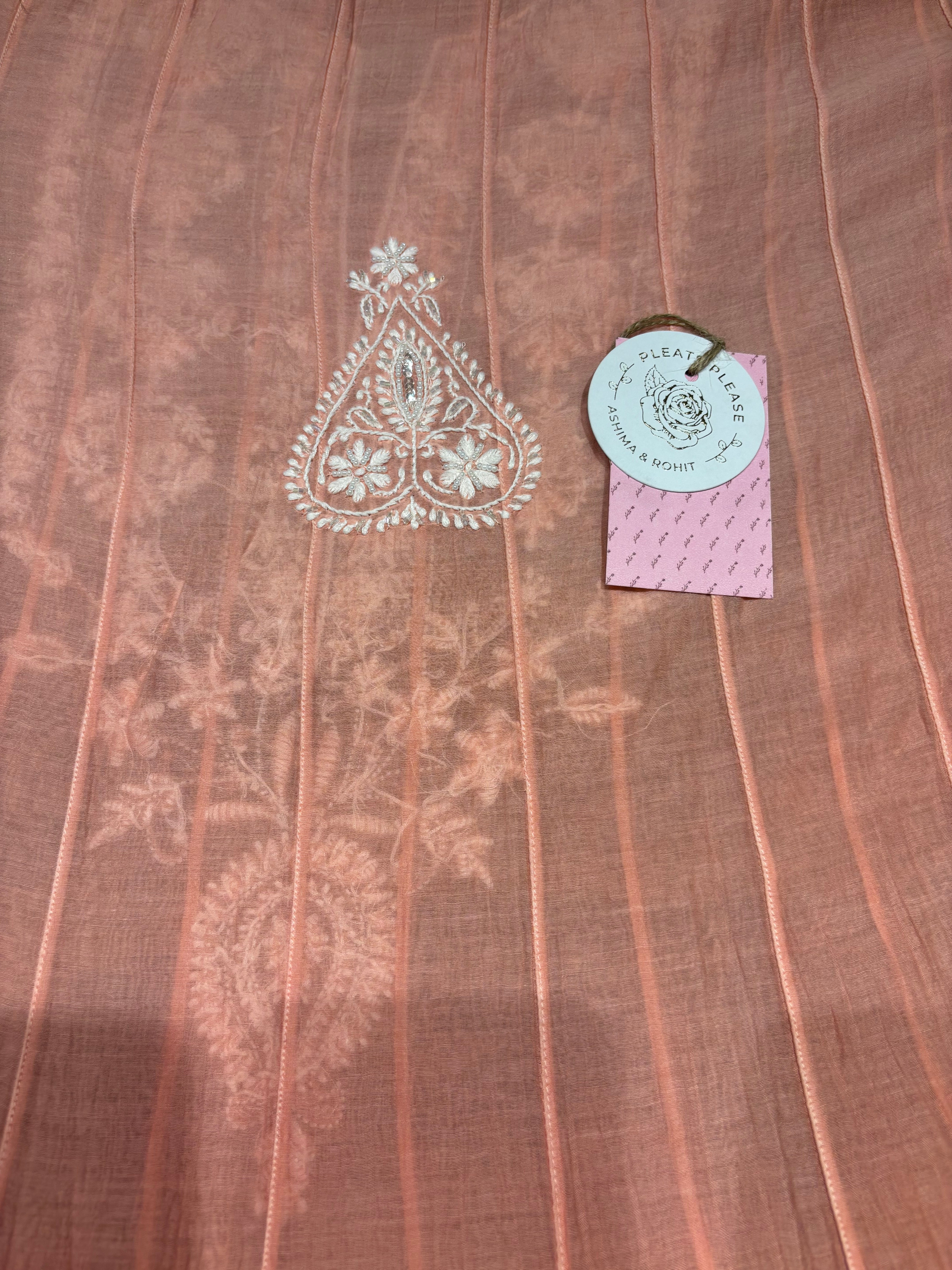Coral Pink Ombre Chanderi Mul Chikankari Anarkali & Dupatta Set